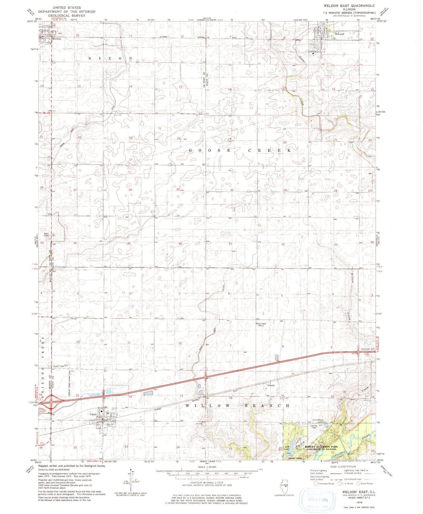 Classic USGS Weldon East Illinois 7.5'x7.5' Topo Map Image