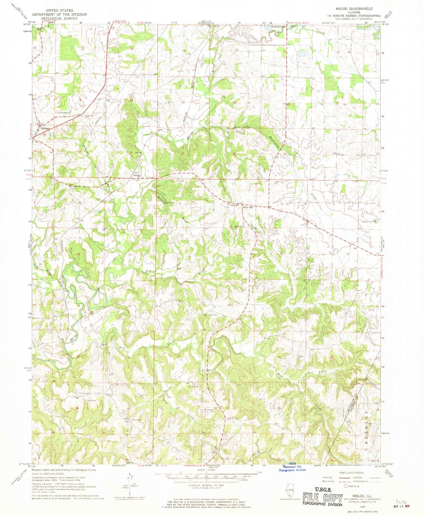 Classic USGS Welge Illinois 7.5'x7.5' Topo Map Image
