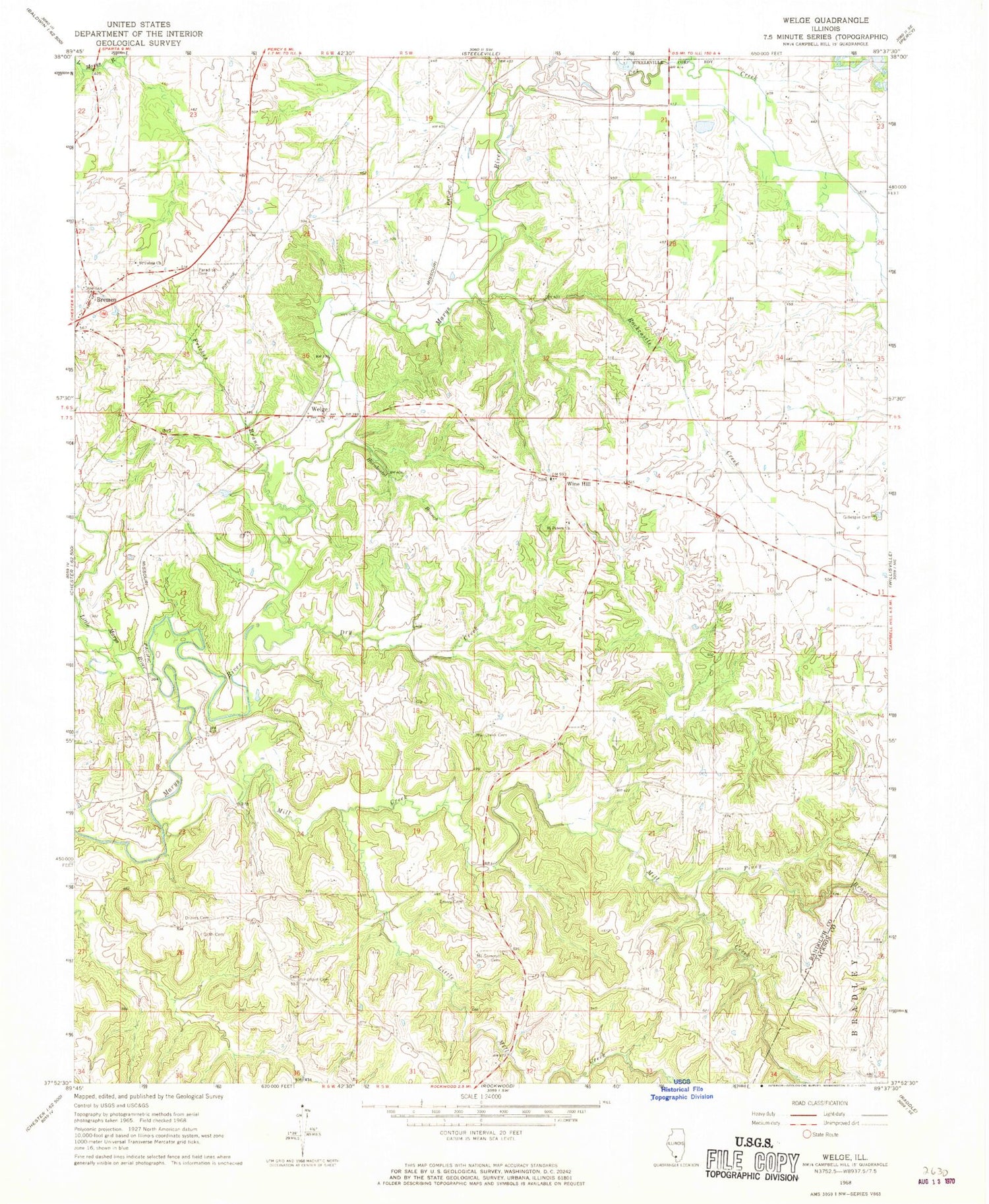 Classic USGS Welge Illinois 7.5'x7.5' Topo Map Image