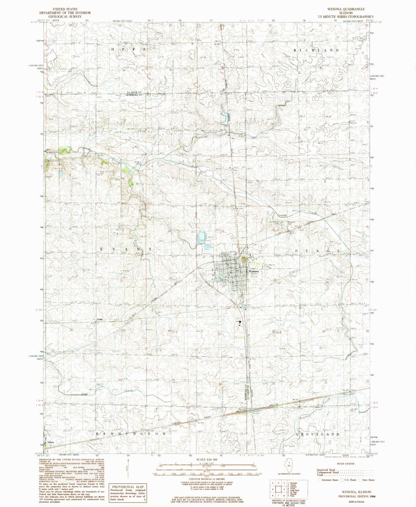 Classic USGS Wenona Illinois 7.5'x7.5' Topo Map Image