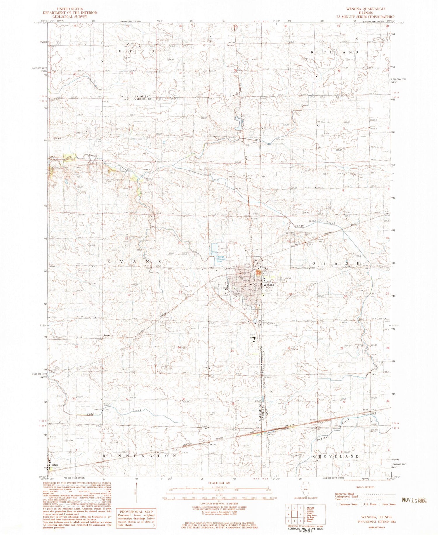 Classic USGS Wenona Illinois 7.5'x7.5' Topo Map Image