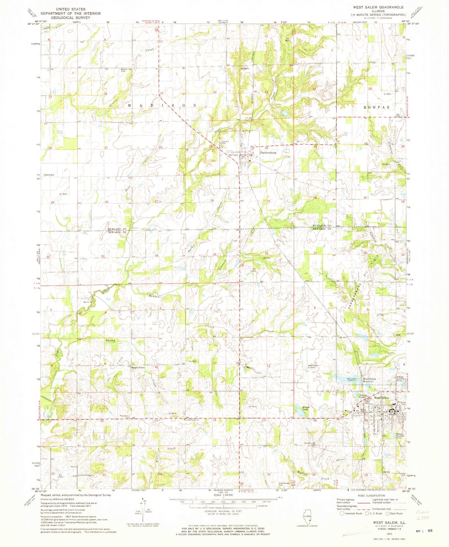 Classic USGS West Salem Illinois 7.5'x7.5' Topo Map Image