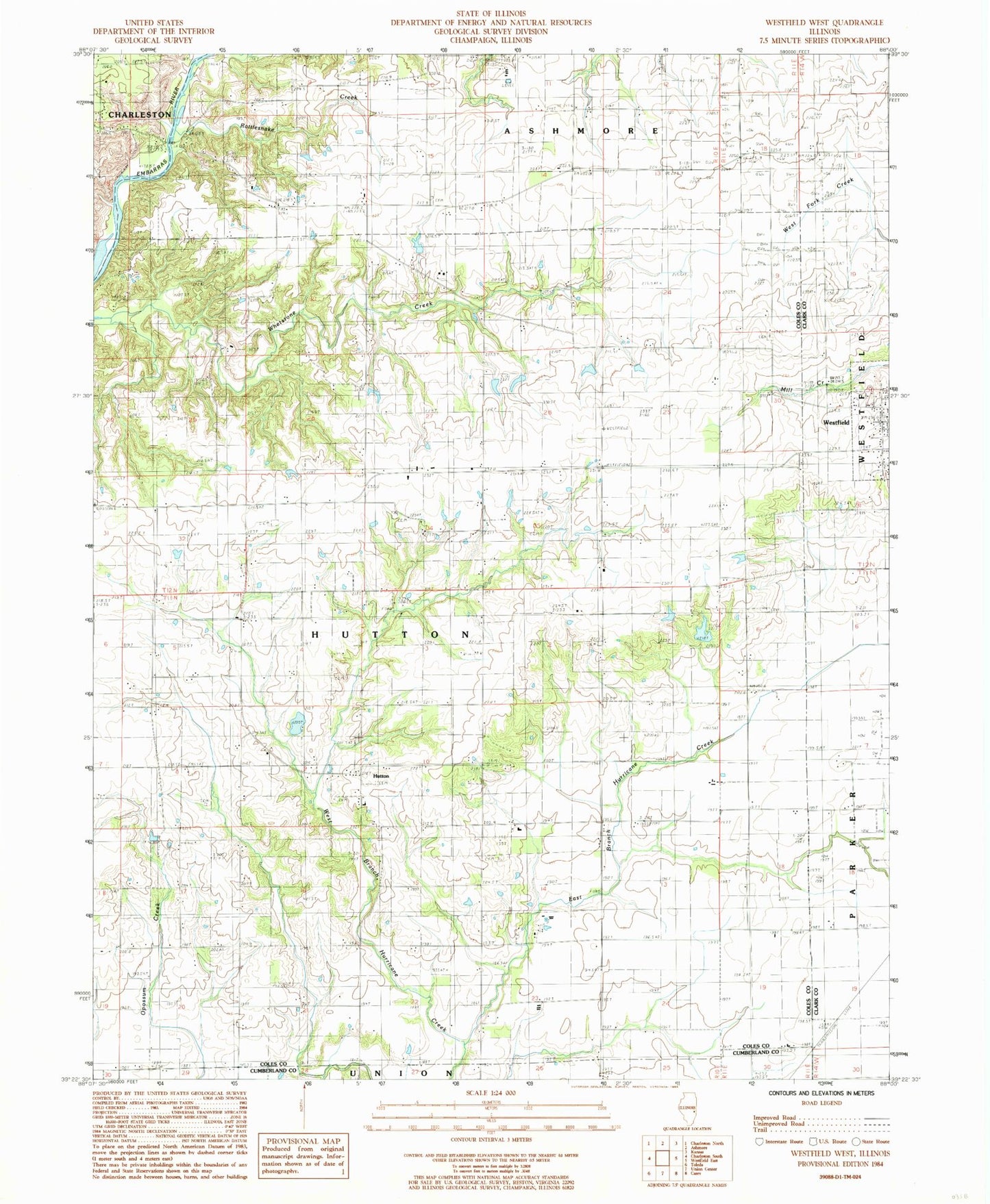 Classic USGS Westfield West Illinois 7.5'x7.5' Topo Map Image