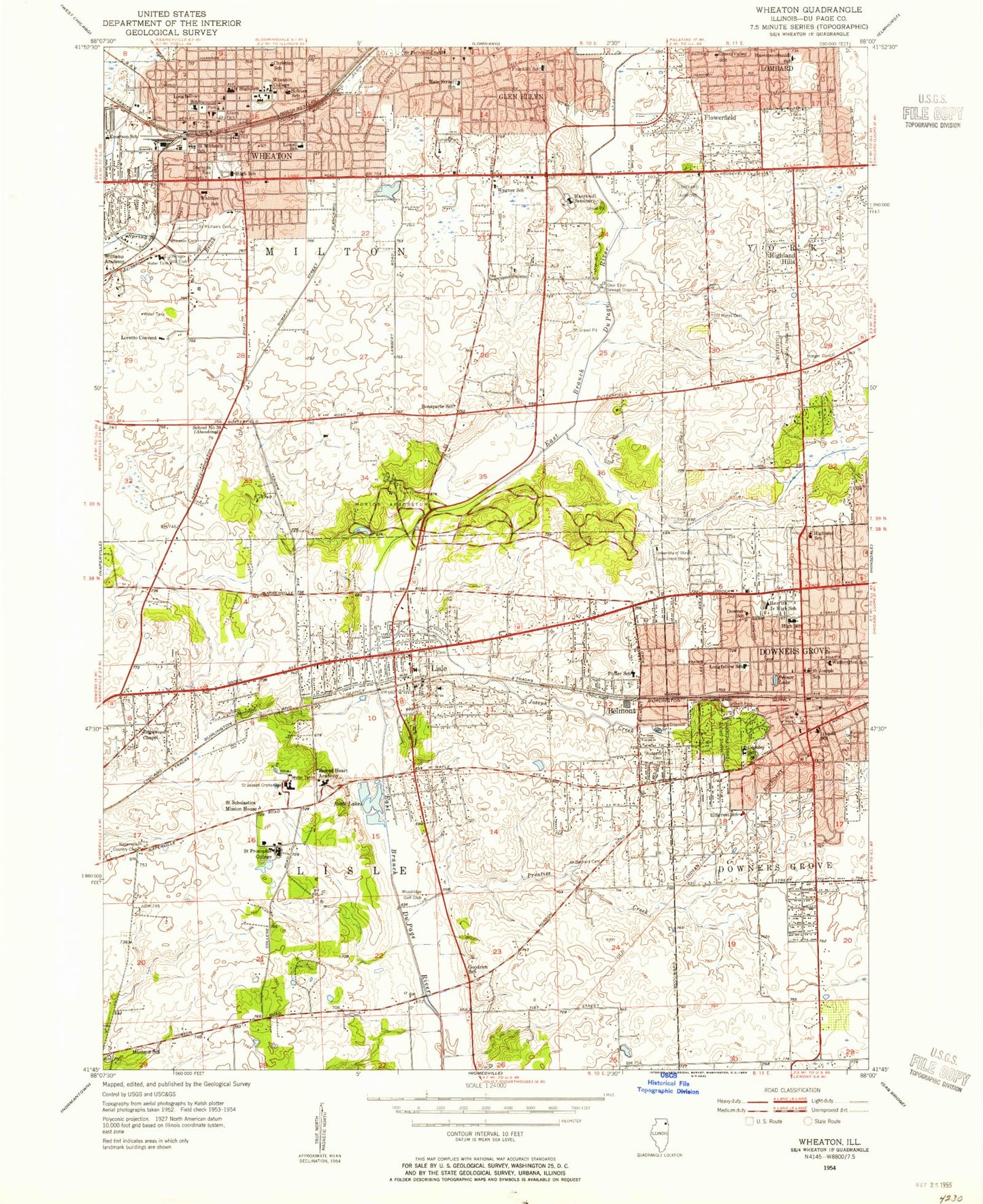Classic USGS Wheaton Illinois 7.5'x7.5' Topo Map Image