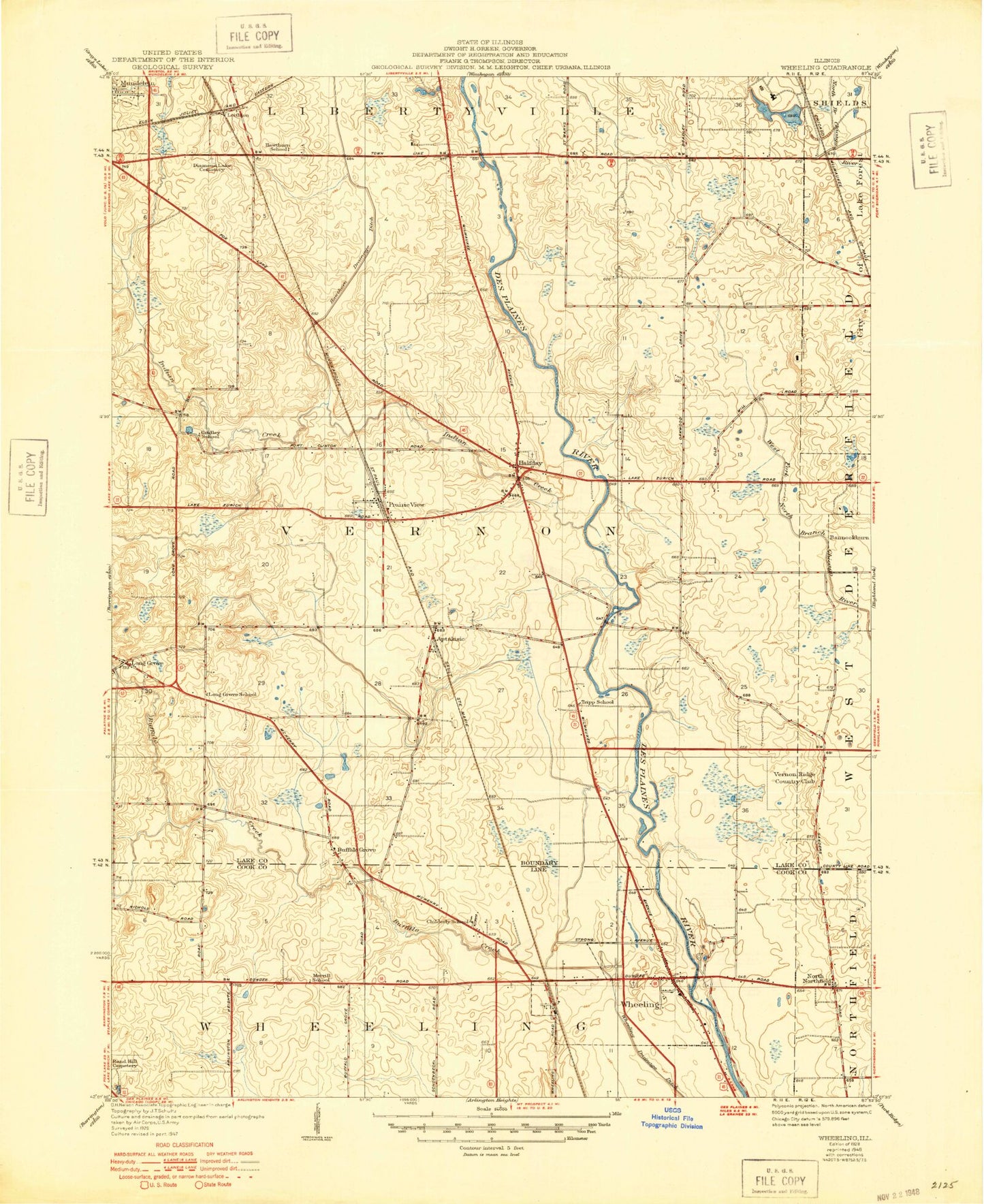 Classic USGS Wheeling Illinois 7.5'x7.5' Topo Map Image