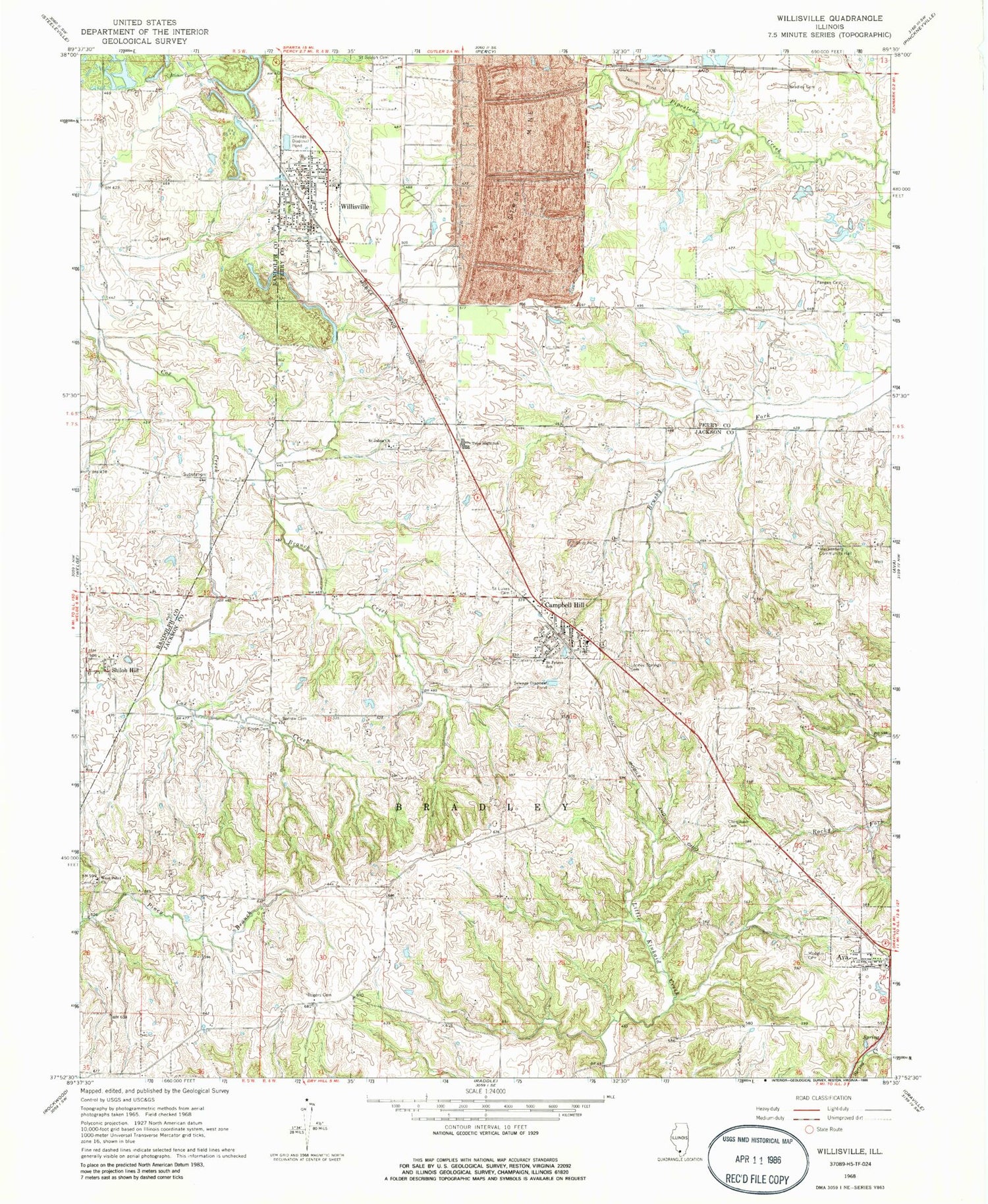 Classic USGS Willisville Illinois 7.5'x7.5' Topo Map Image