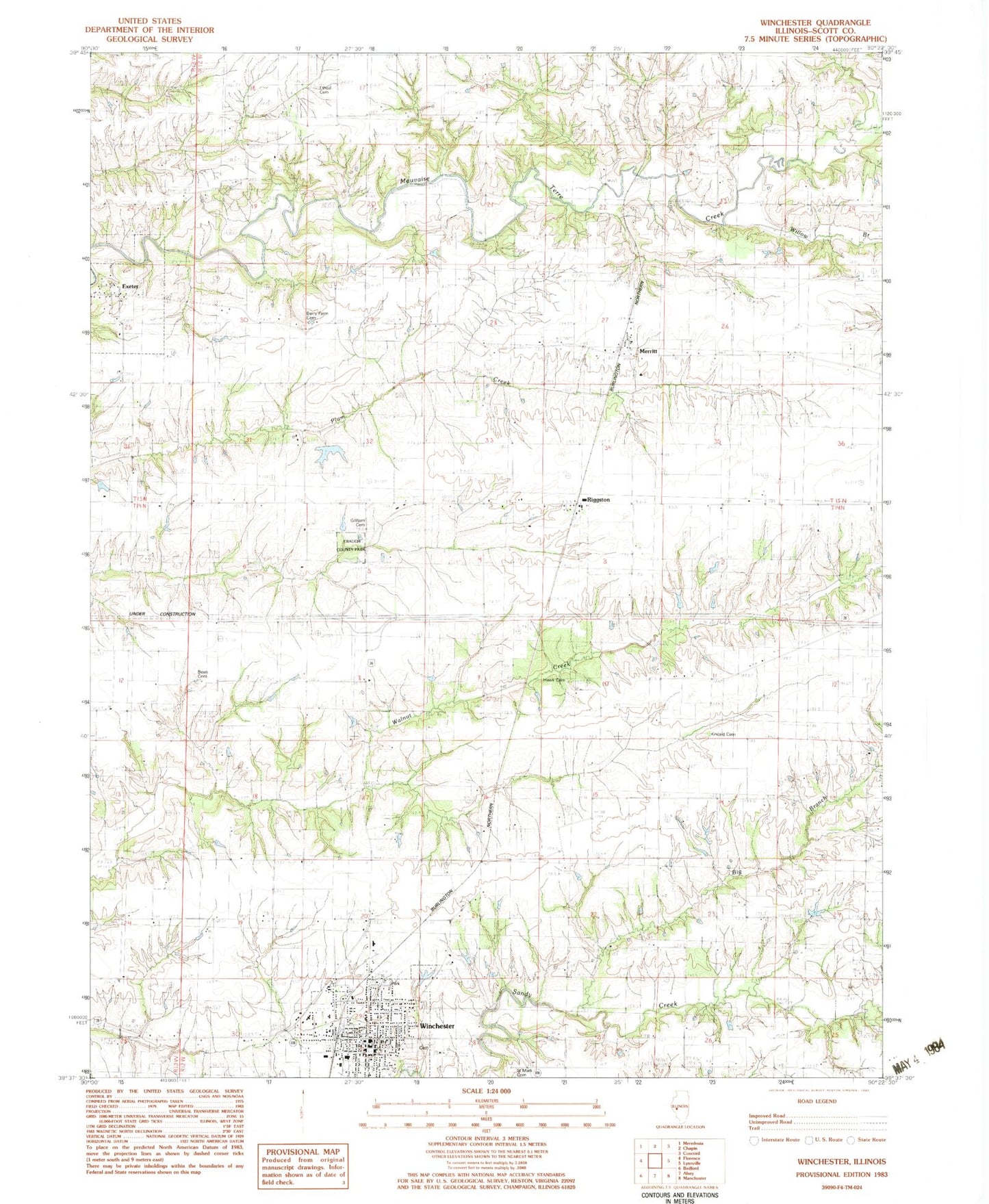 Classic USGS Winchester Illinois 7.5'x7.5' Topo Map Image