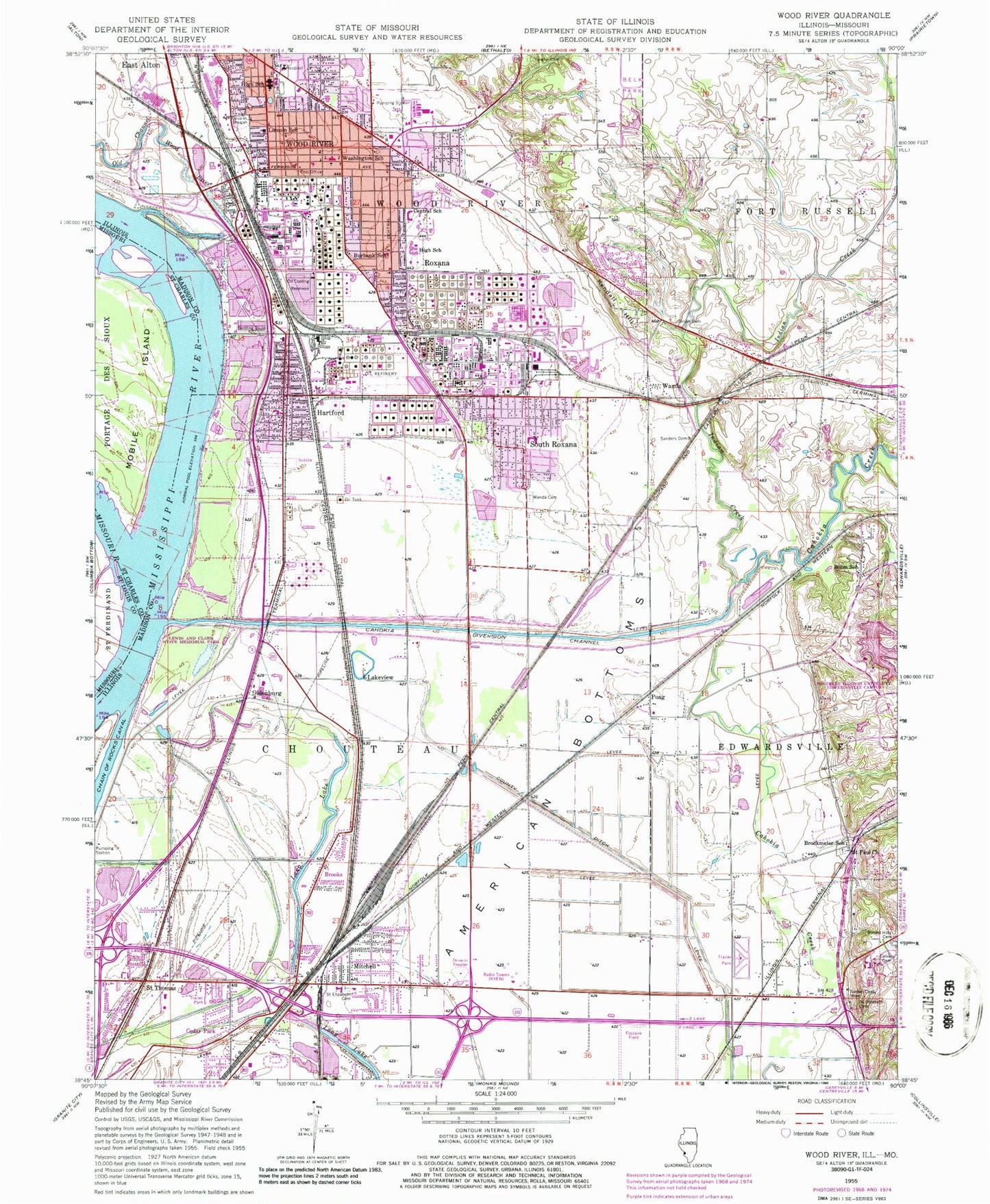 Classic USGS Wood River Illinois 7.5'x7.5' Topo Map Image