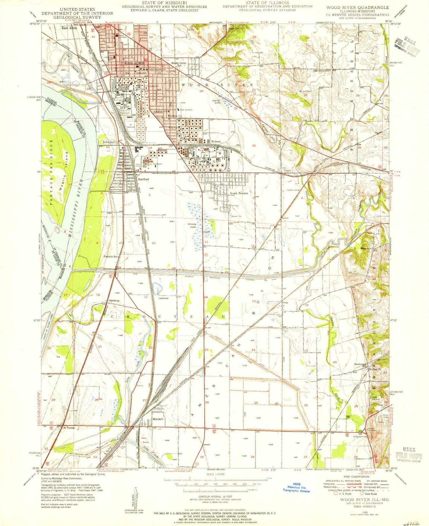 Classic USGS Wood River Illinois 7.5'x7.5' Topo Map Image