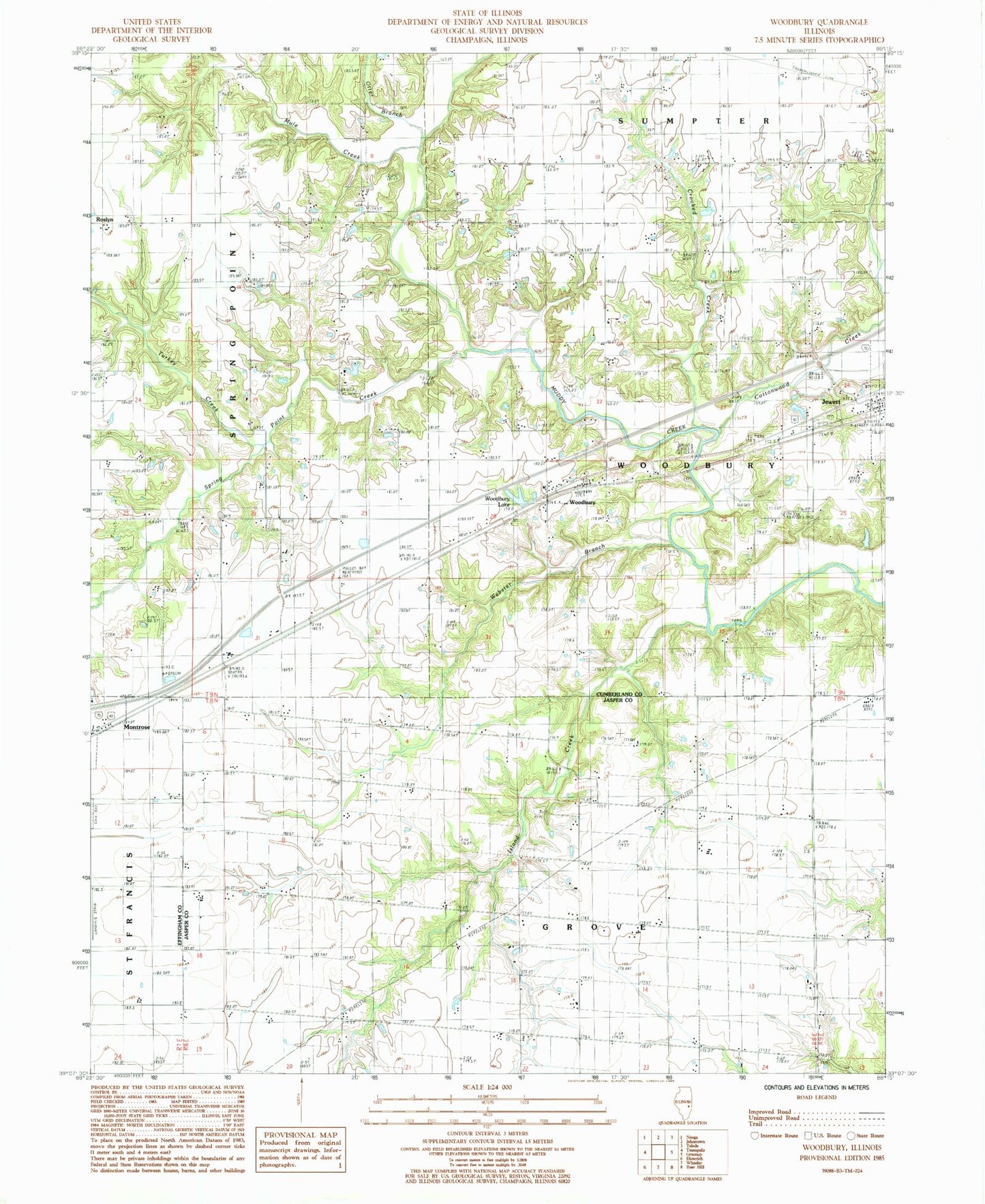 Classic USGS Woodbury Illinois 7.5'x7.5' Topo Map Image