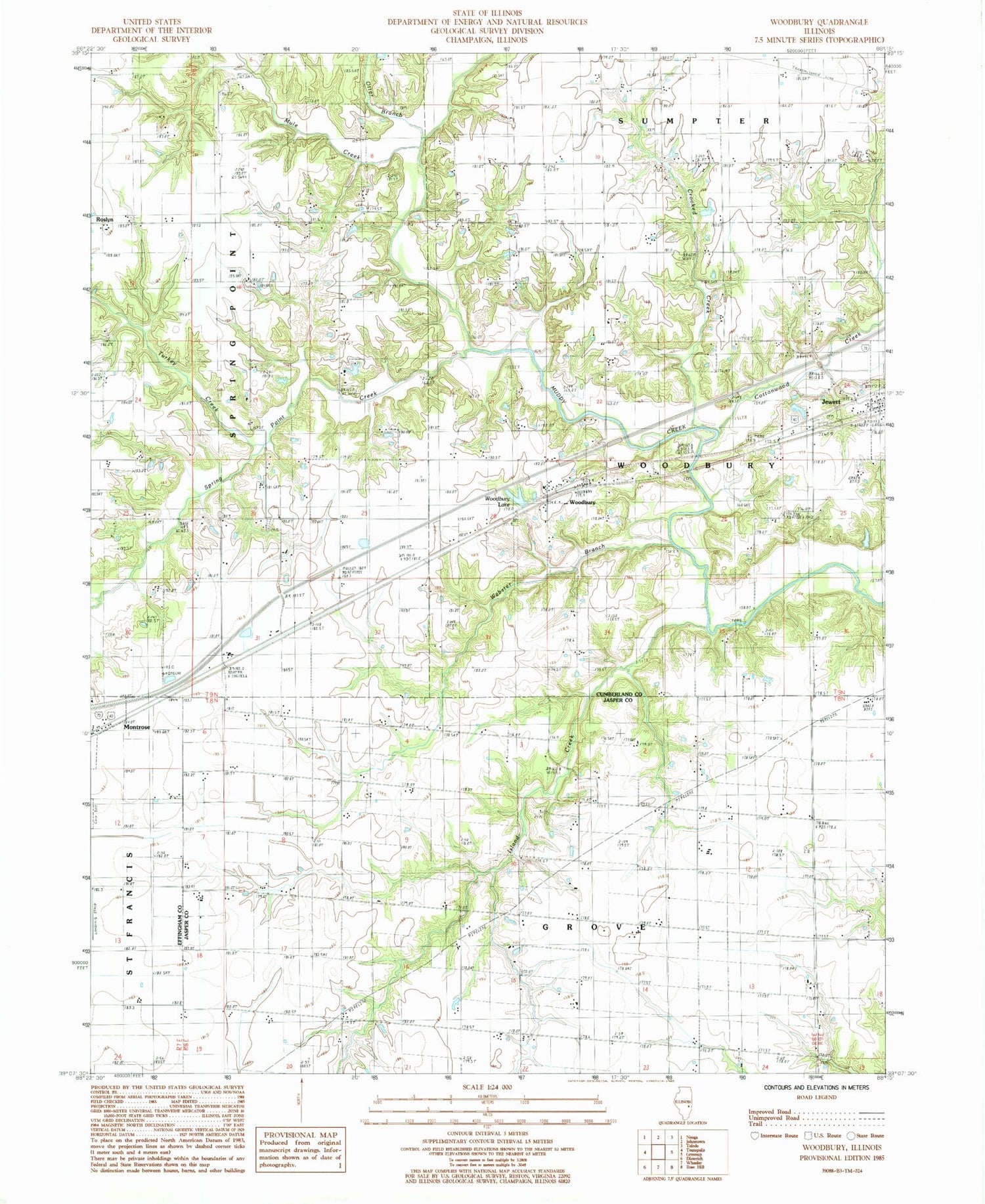 Classic USGS Woodbury Illinois 7.5'x7.5' Topo Map Image