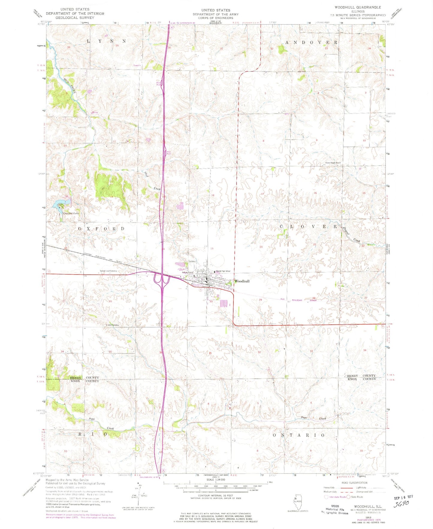 Classic USGS Woodhull Illinois 7.5'x7.5' Topo Map Image