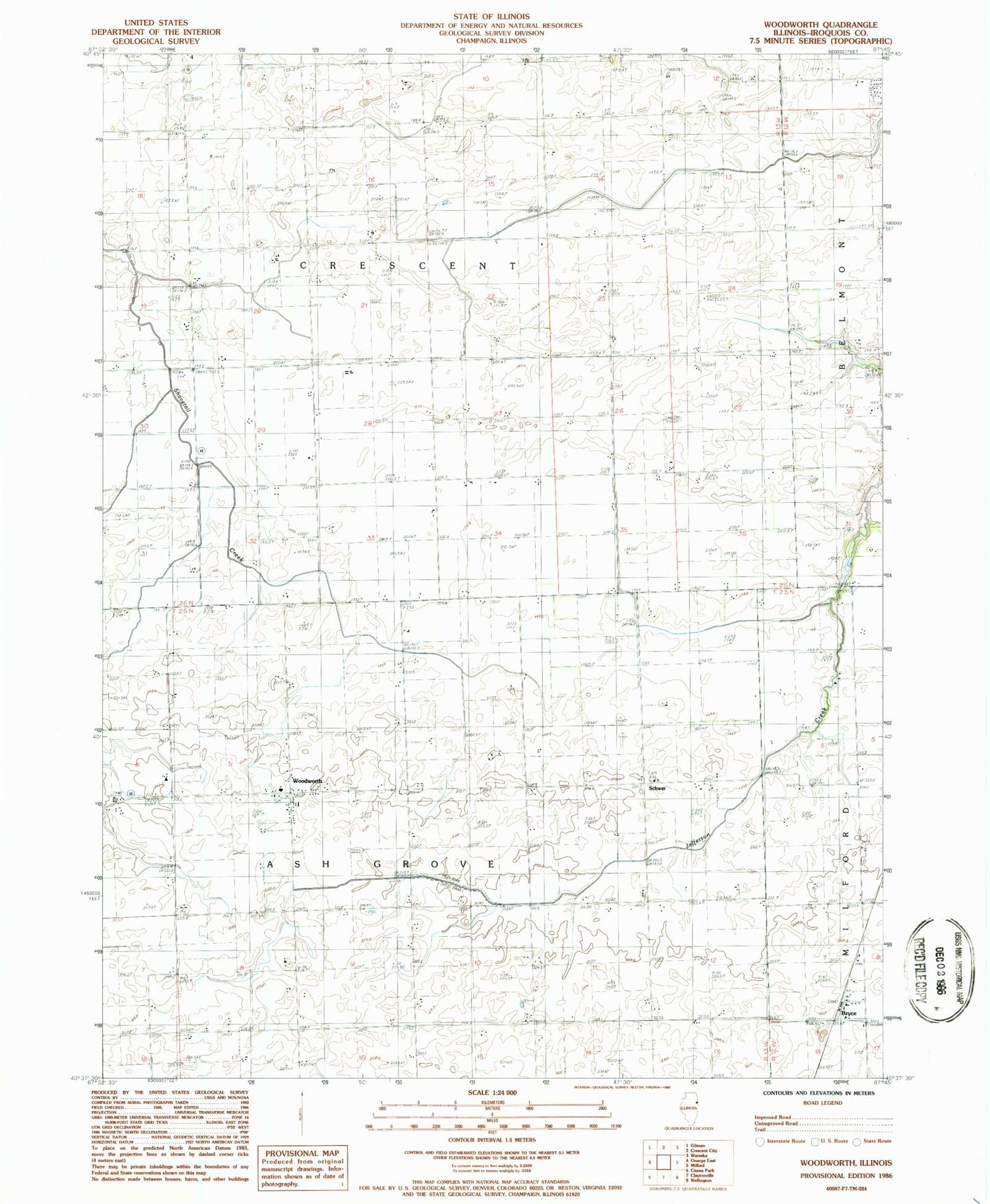 Classic USGS Woodworth Illinois 7.5'x7.5' Topo Map Image