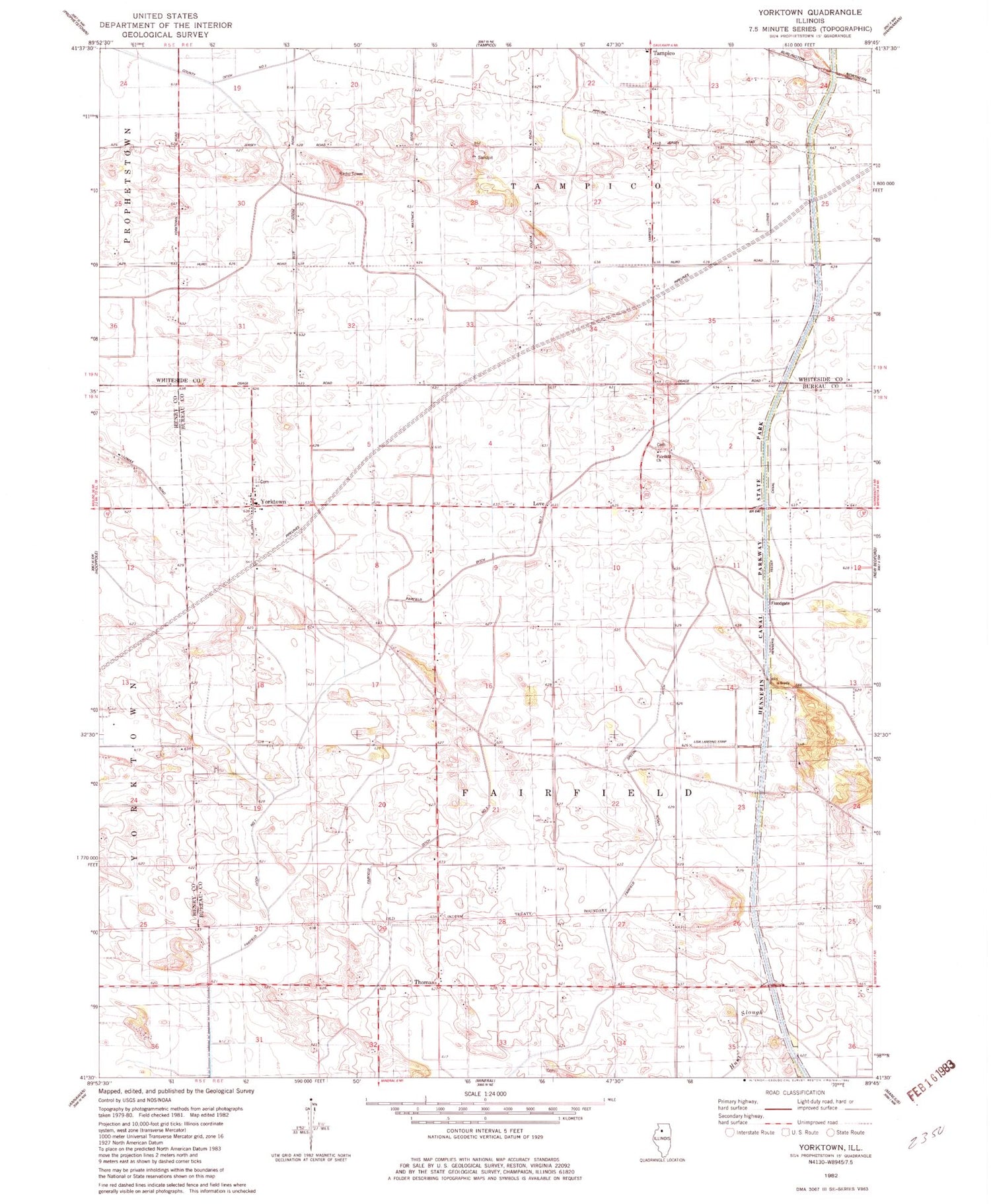 Classic USGS Yorktown Illinois 7.5'x7.5' Topo Map Image