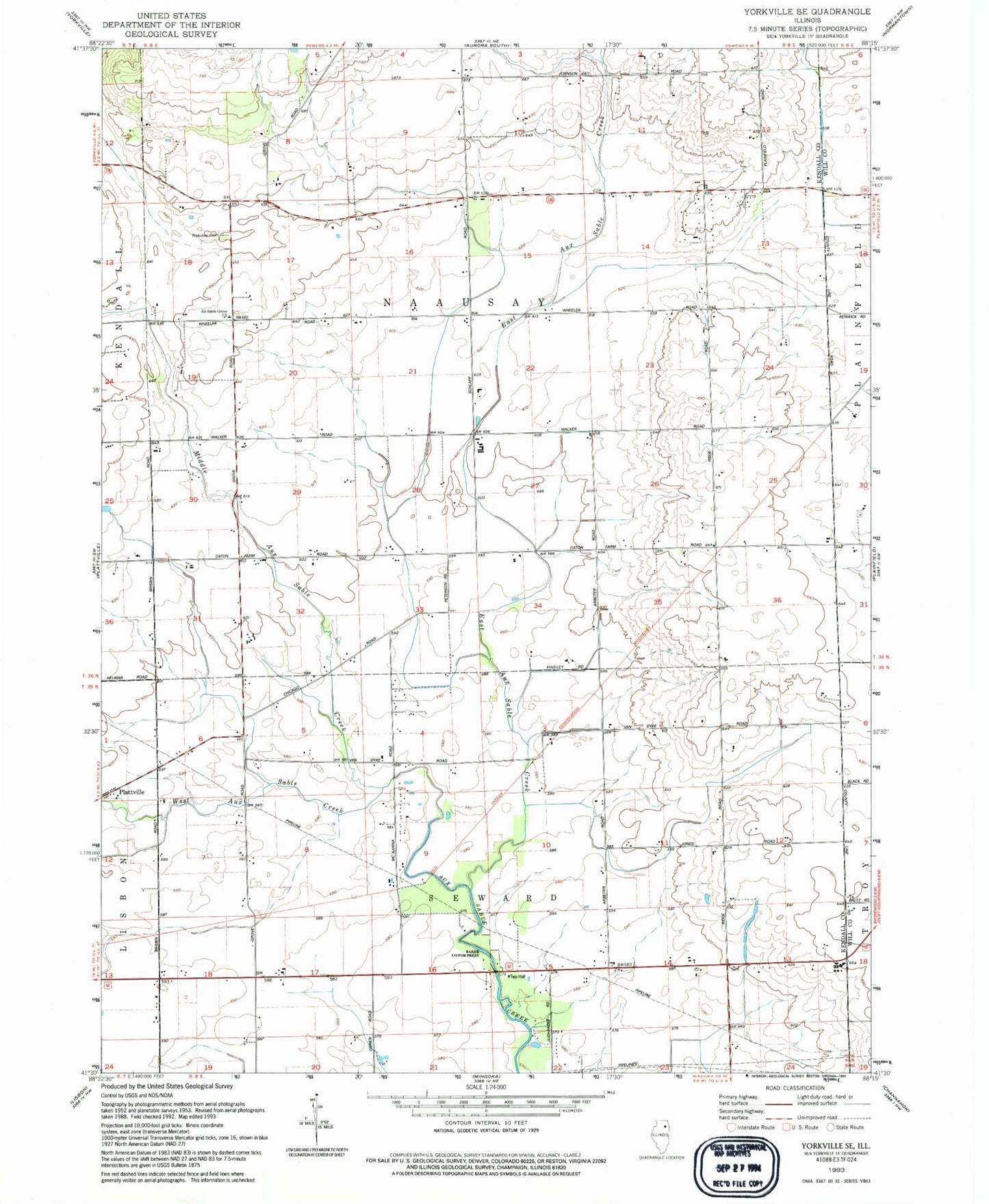 Classic USGS Yorkville SE Illinois 7.5'x7.5' Topo Map Image