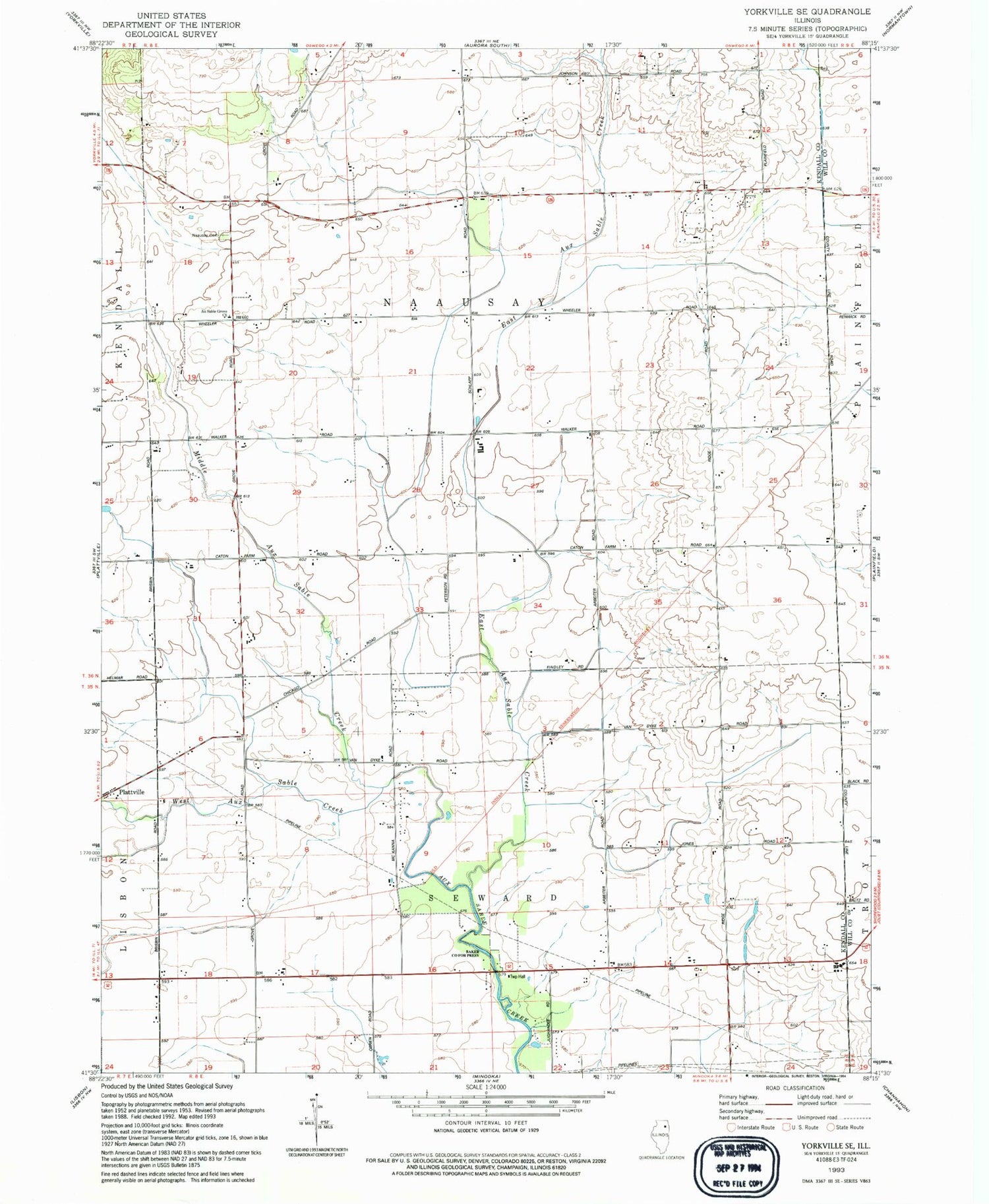 Classic USGS Yorkville SE Illinois 7.5'x7.5' Topo Map Image