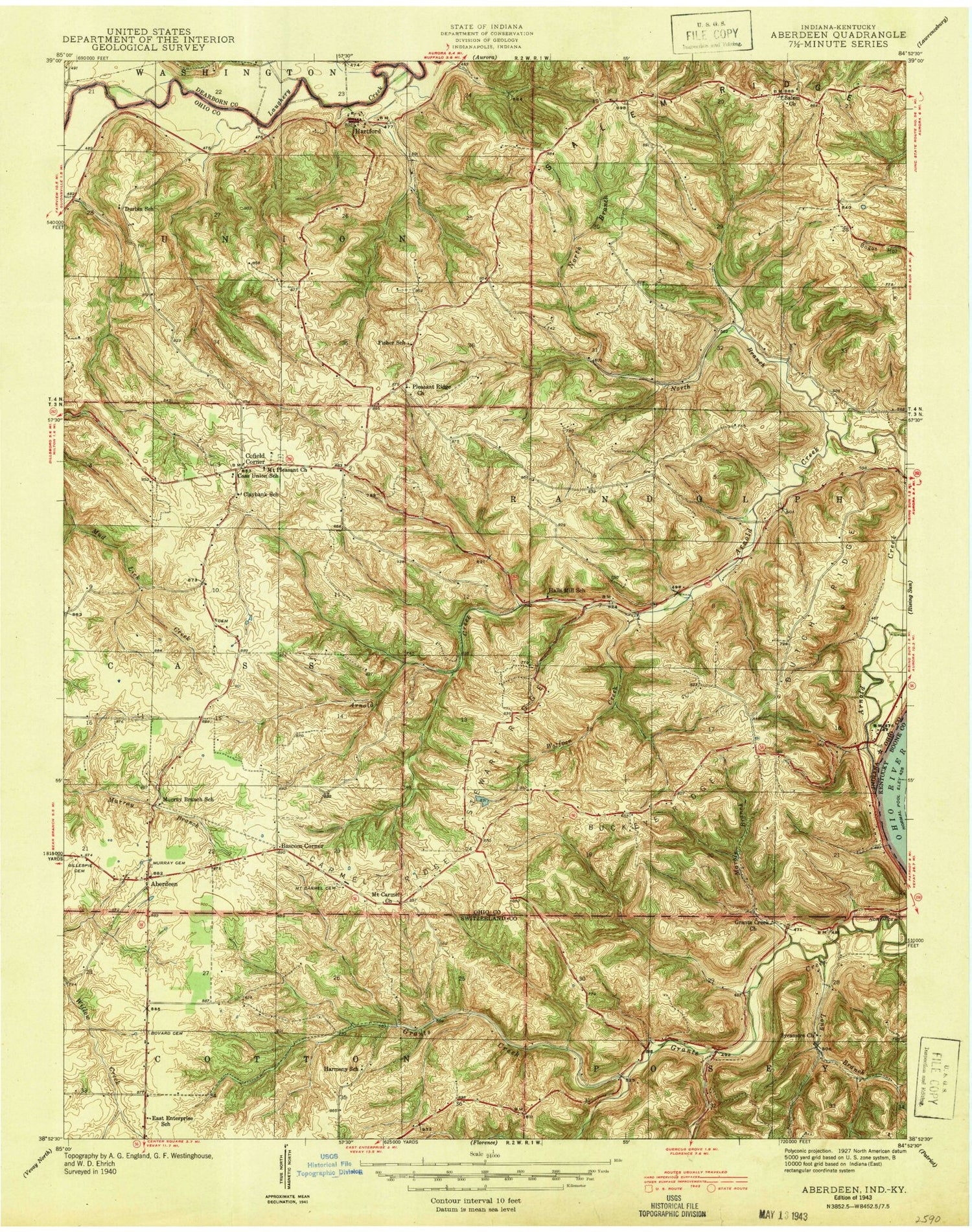 Classic USGS Aberdeen Indiana 7.5'x7.5' Topo Map Image