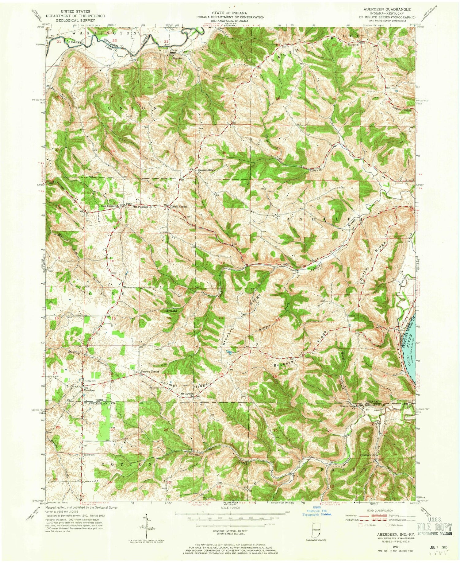 Classic USGS Aberdeen Indiana 7.5'x7.5' Topo Map Image