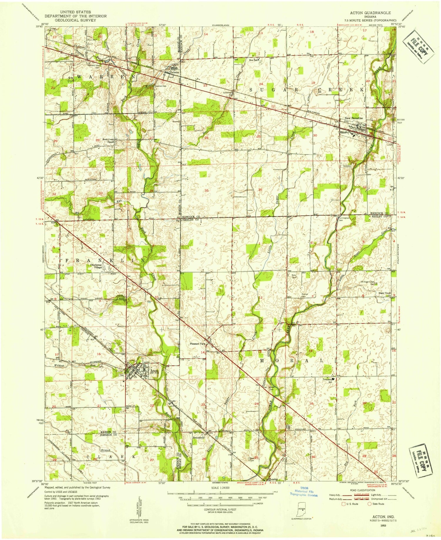 Classic USGS Acton Indiana 7.5'x7.5' Topo Map Image
