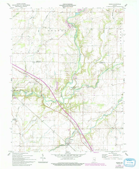 Classic USGS Adams Indiana 7.5'x7.5' Topo Map Image