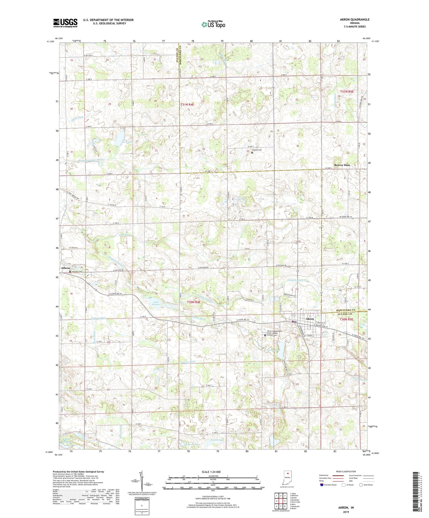 Akron Indiana US Topo Map Image