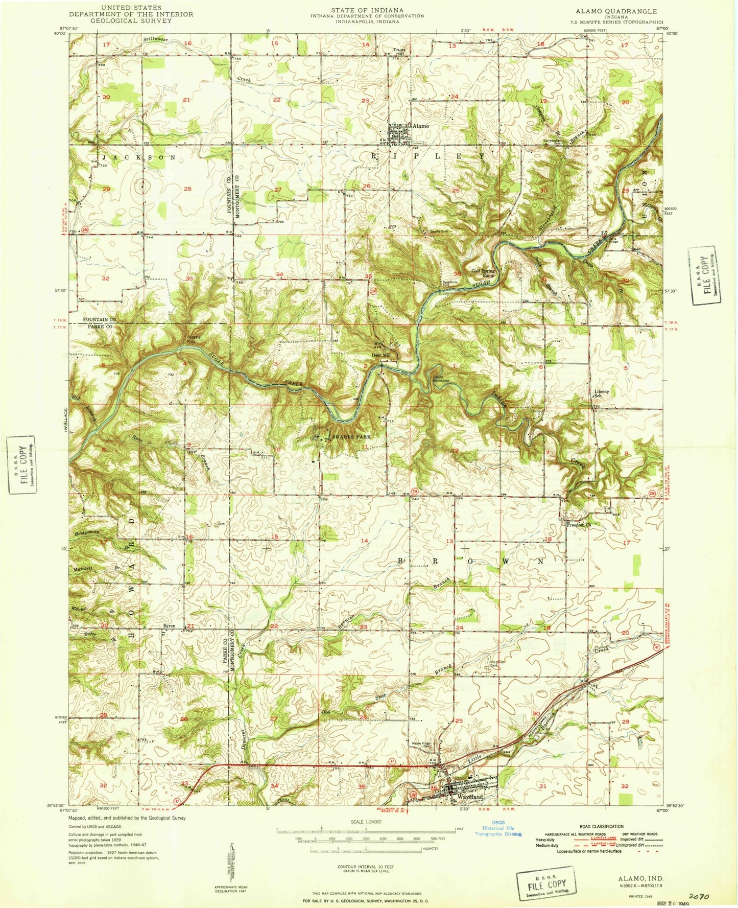 Classic USGS Alamo Indiana 7.5'x7.5' Topo Map Image