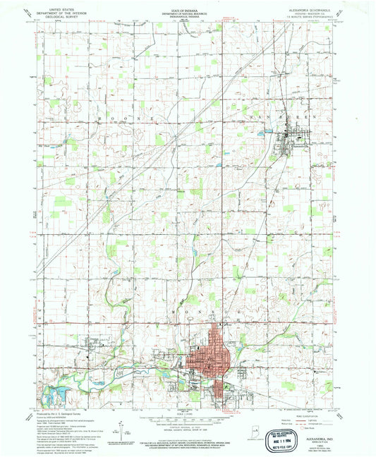 Classic USGS Alexandria Indiana 7.5'x7.5' Topo Map Image