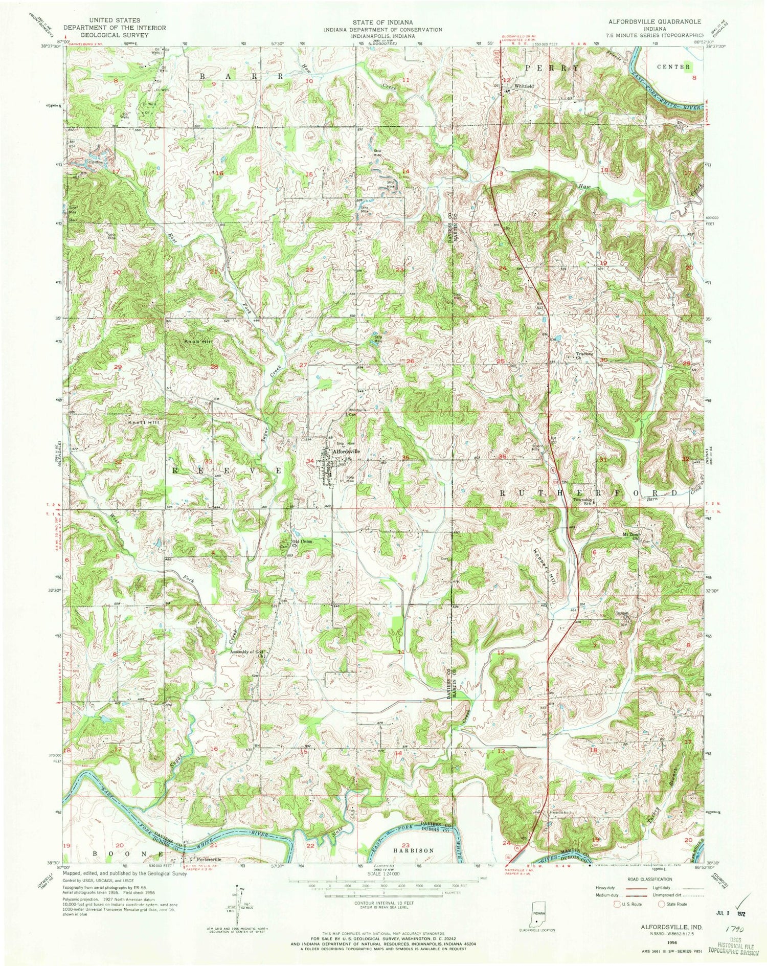 Classic USGS Alfordsville Indiana 7.5'x7.5' Topo Map Image