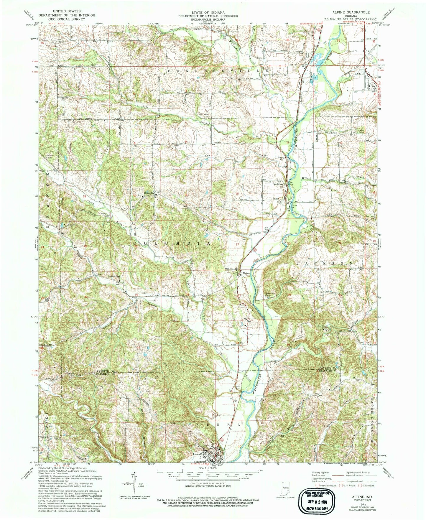 Classic USGS Alpine Indiana 7.5'x7.5' Topo Map Image