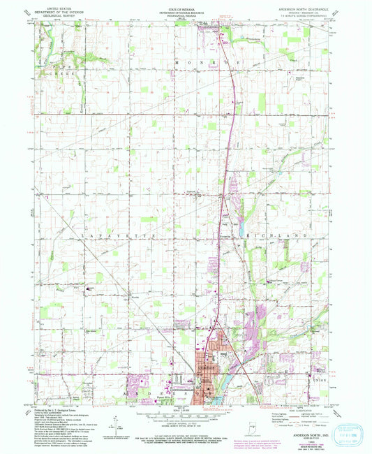 Classic USGS Anderson North Indiana 7.5'x7.5' Topo Map Image
