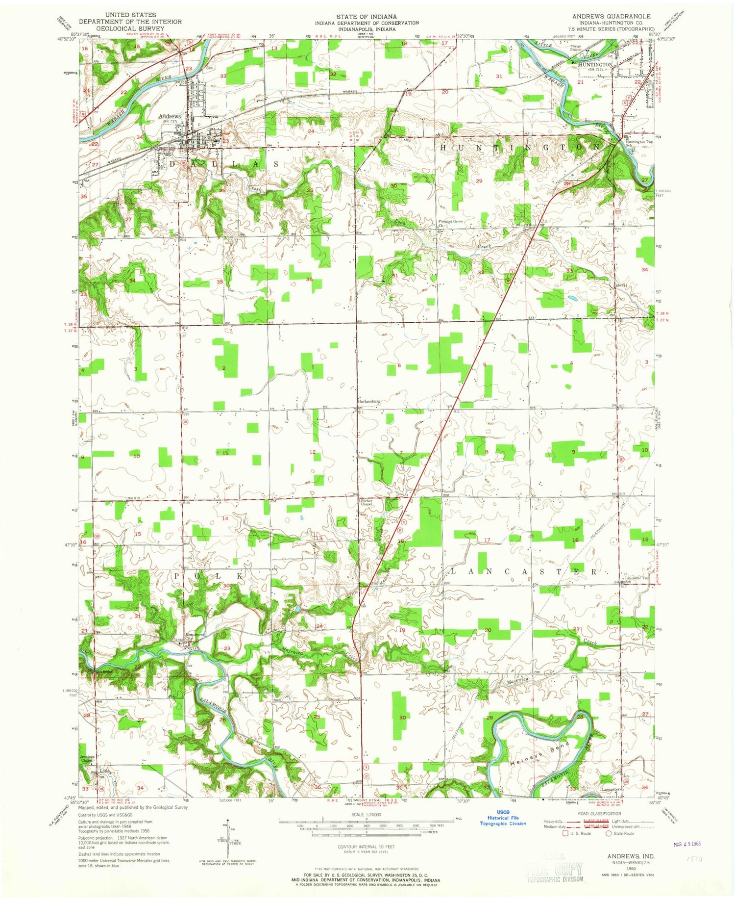 Classic USGS Andrews Indiana 7.5'x7.5' Topo Map Image