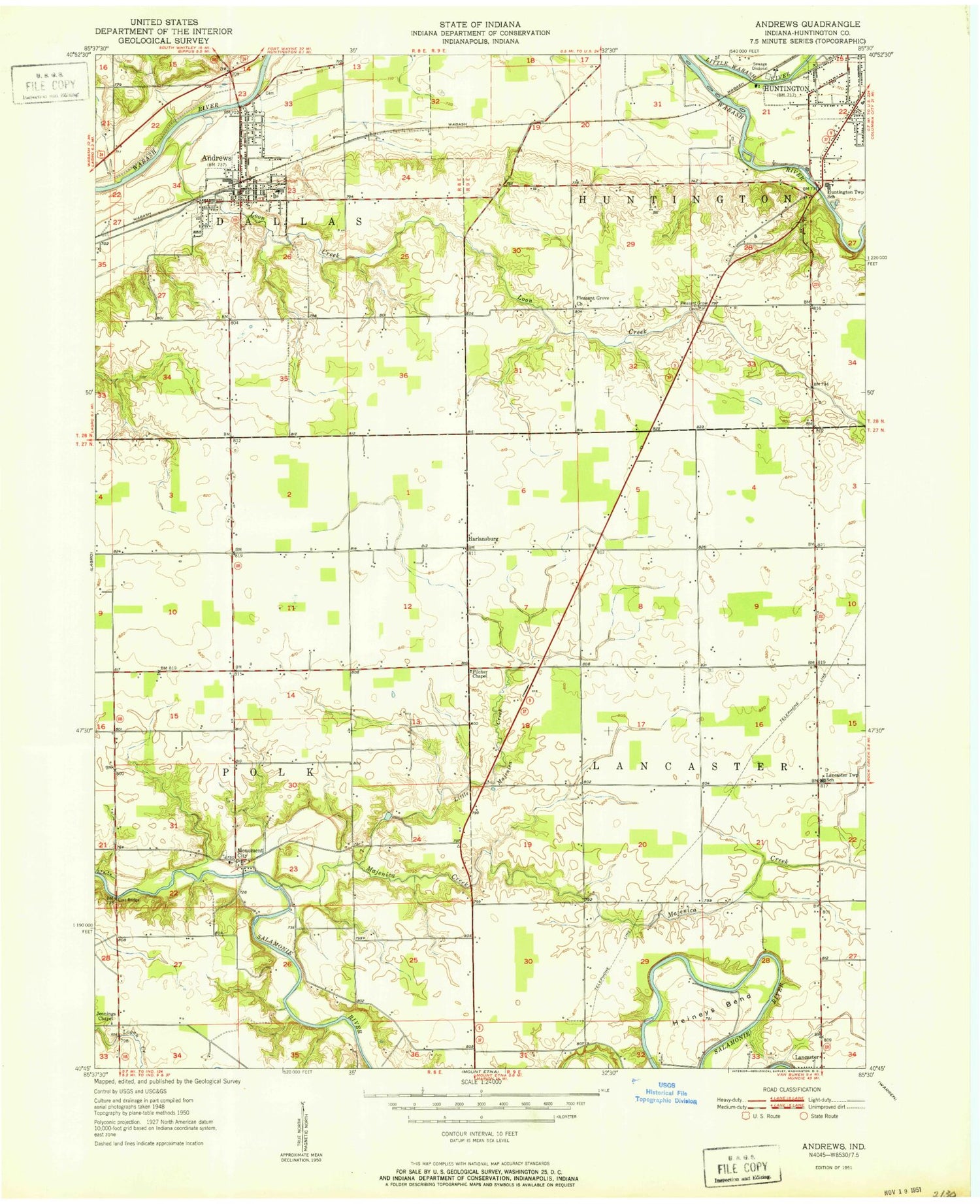 Classic USGS Andrews Indiana 7.5'x7.5' Topo Map Image
