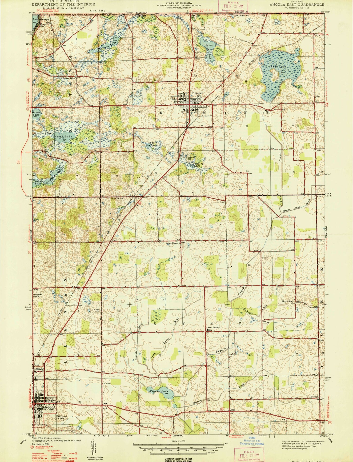 Classic USGS Angola East Indiana 7.5'x7.5' Topo Map Image