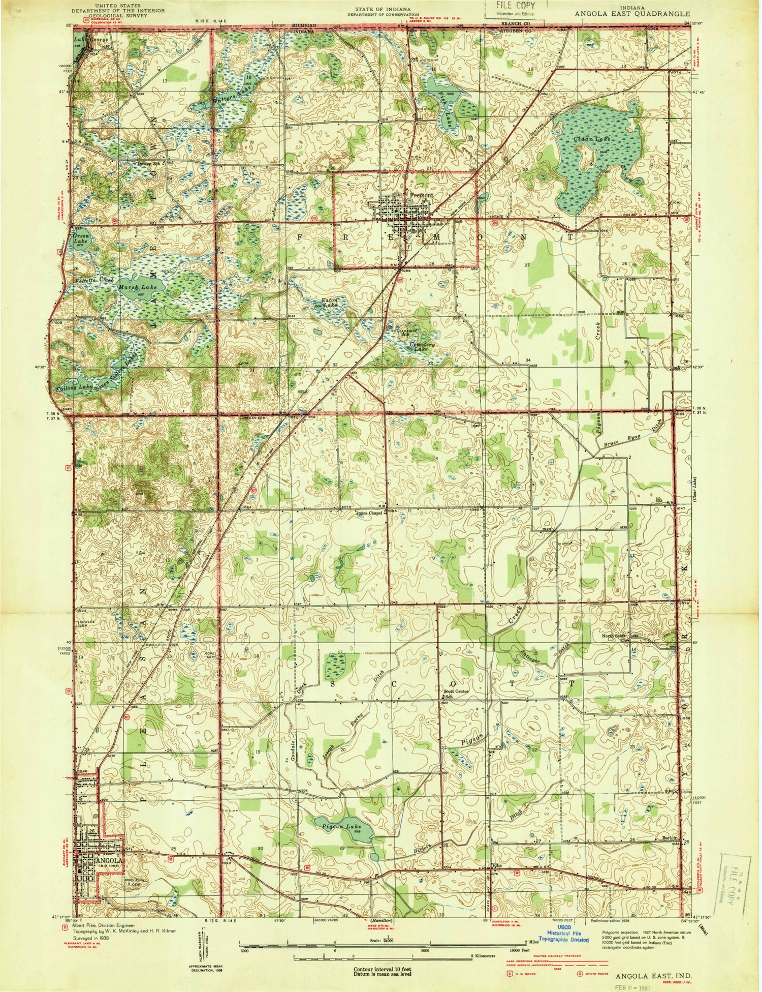 Classic USGS Angola East Indiana 7.5'x7.5' Topo Map Image