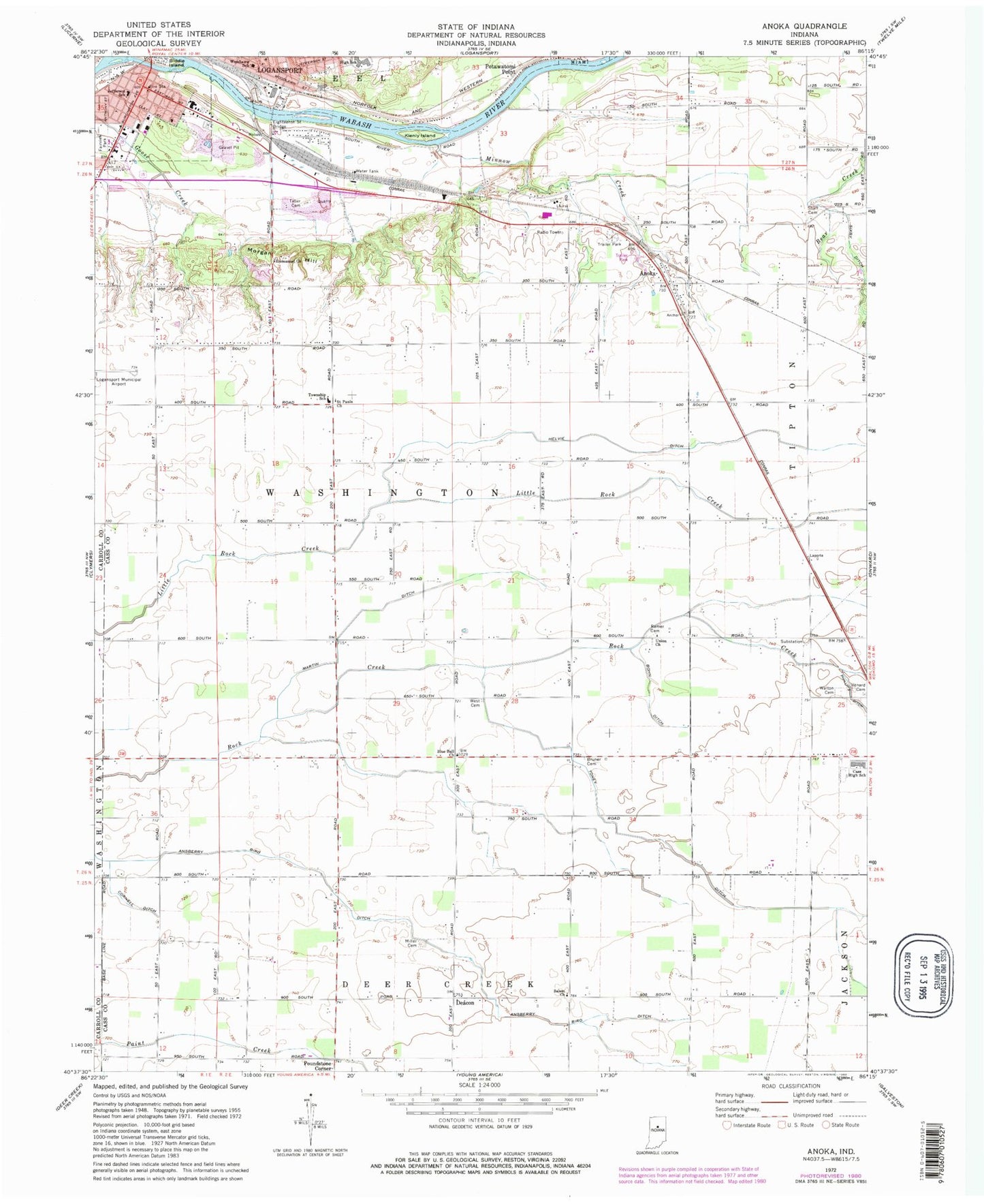 Classic USGS Anoka Indiana 7.5'x7.5' Topo Map Image