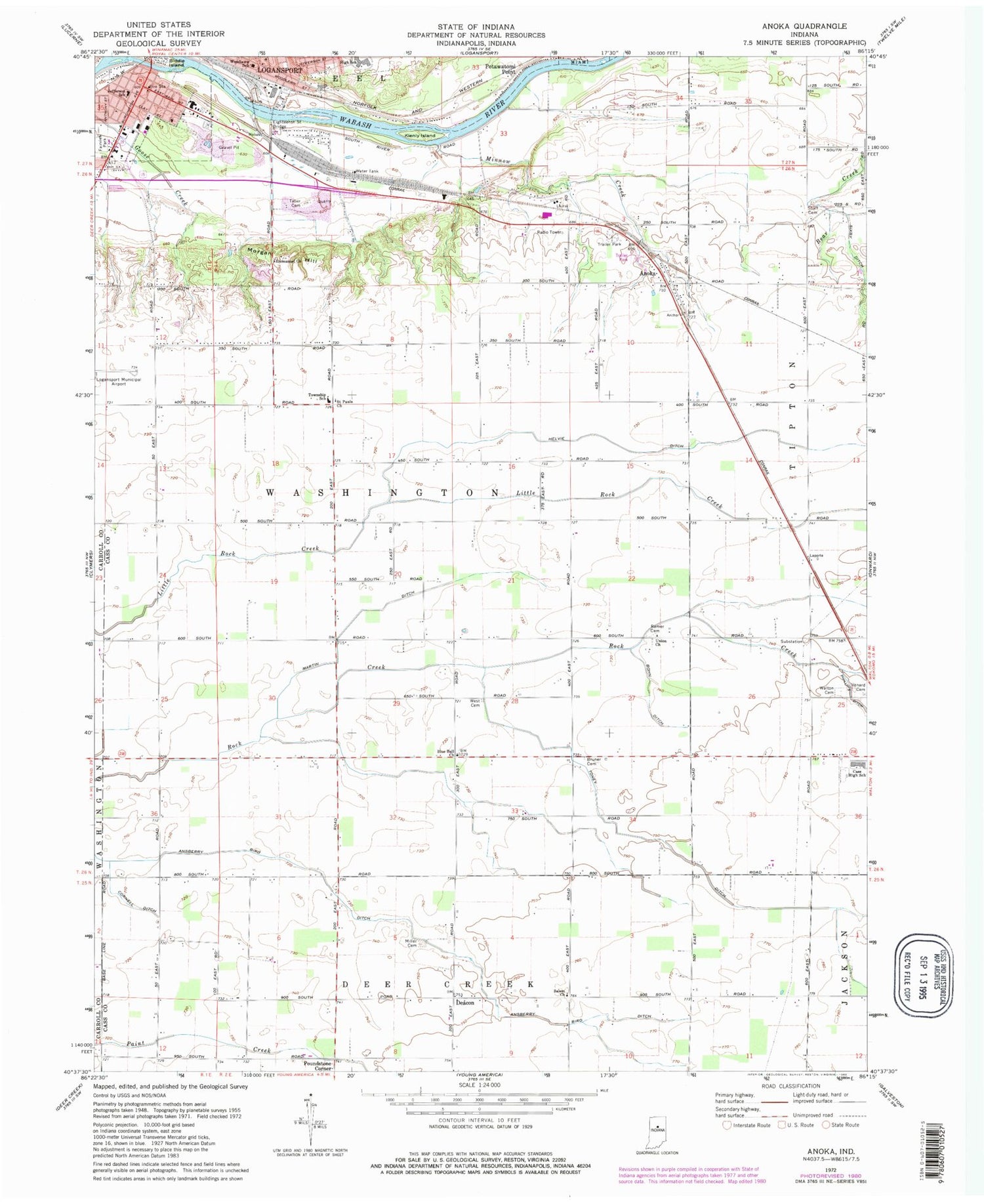 Classic USGS Anoka Indiana 7.5'x7.5' Topo Map Image