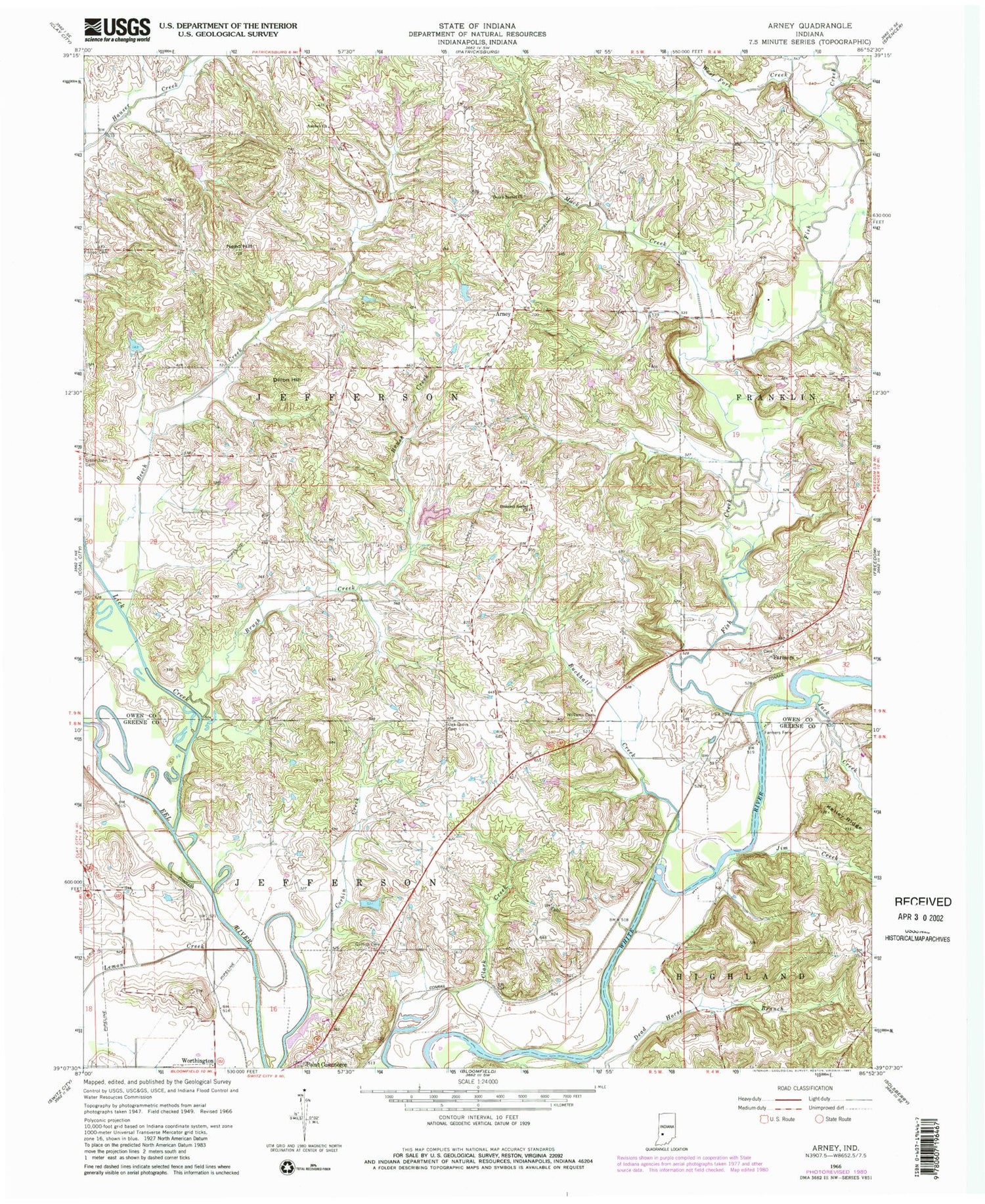 Classic USGS Arney Indiana 7.5'x7.5' Topo Map Image