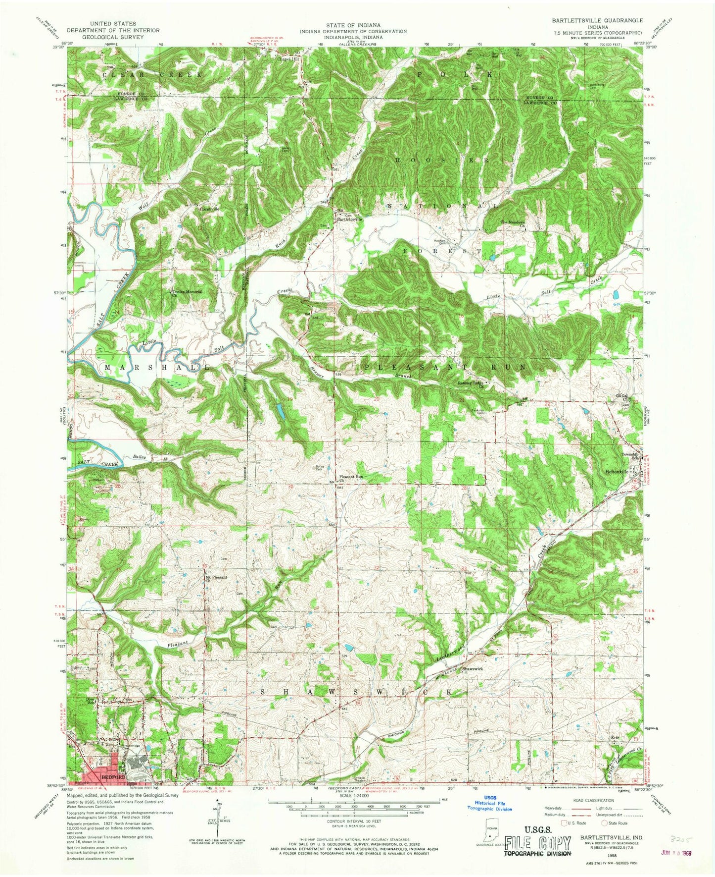 Classic USGS Bartlettsville Indiana 7.5'x7.5' Topo Map Image