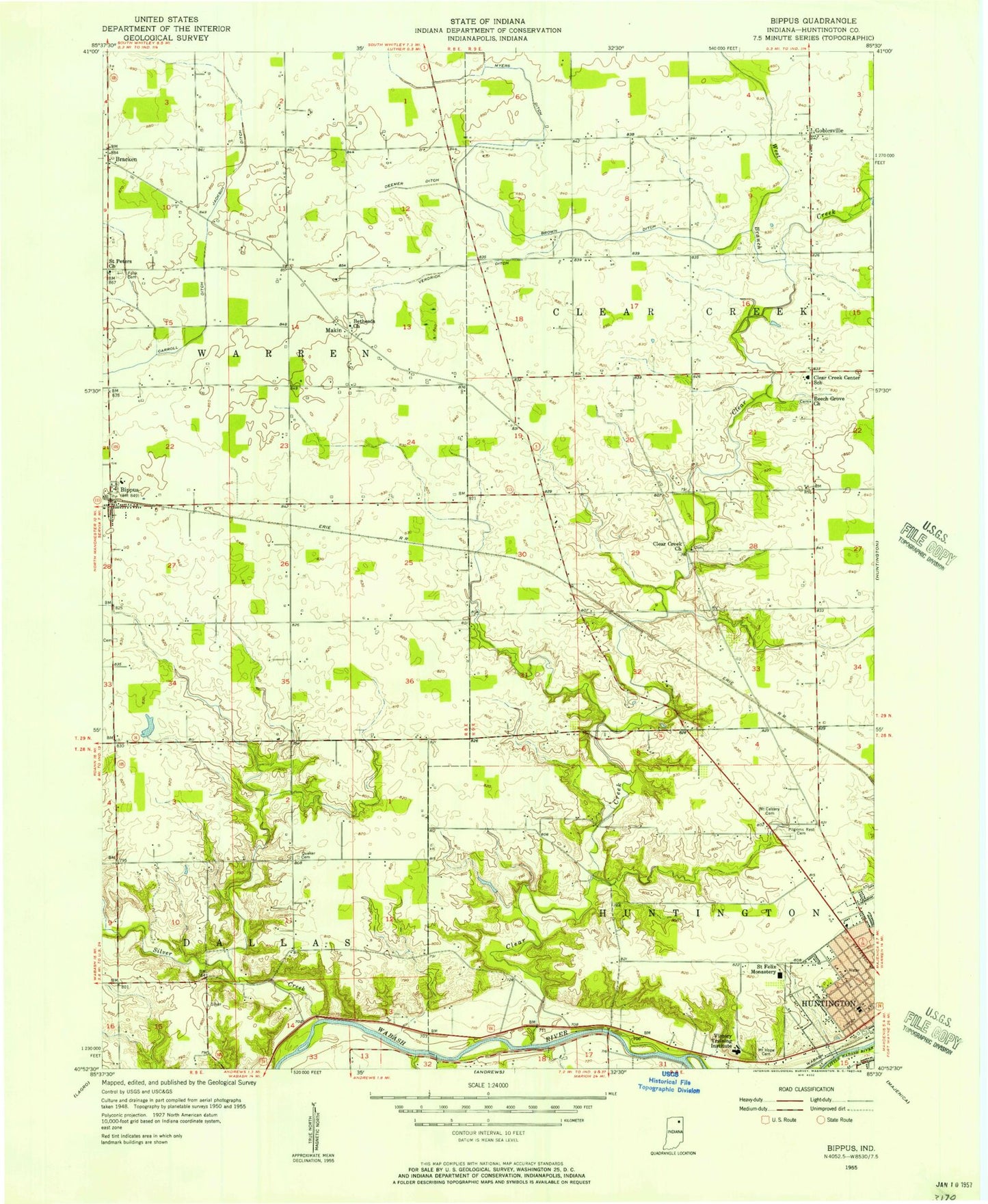 Classic USGS Bippus Indiana 7.5'x7.5' Topo Map Image