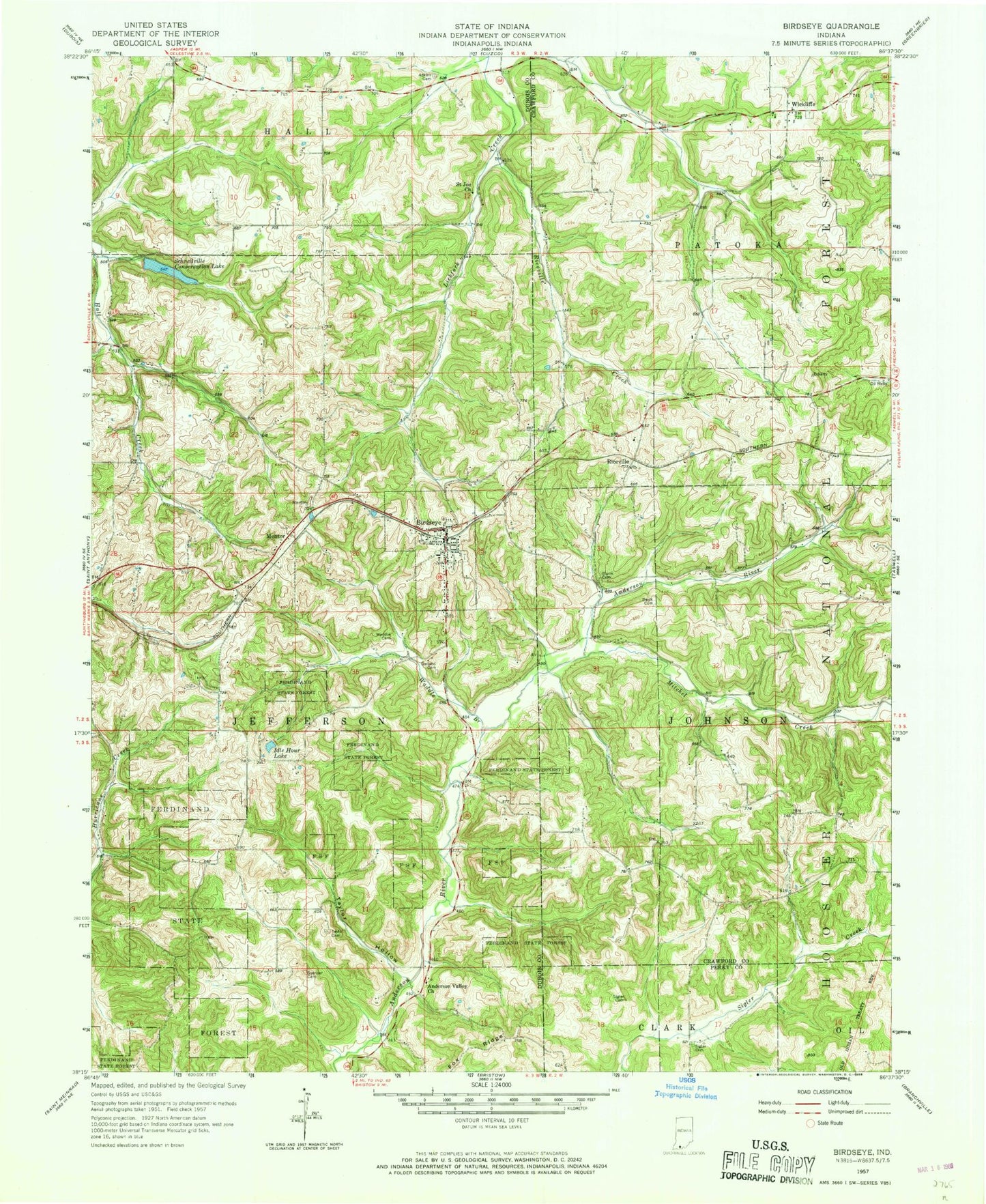 Classic USGS Birdseye Indiana 7.5'x7.5' Topo Map Image