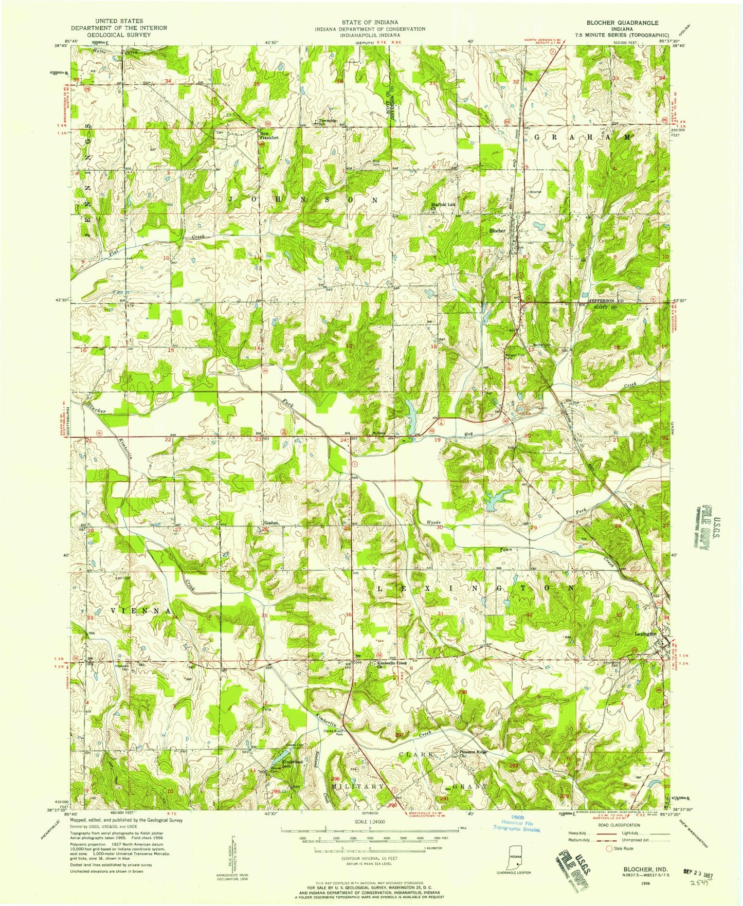 Classic USGS Blocher Indiana 7.5'x7.5' Topo Map Image