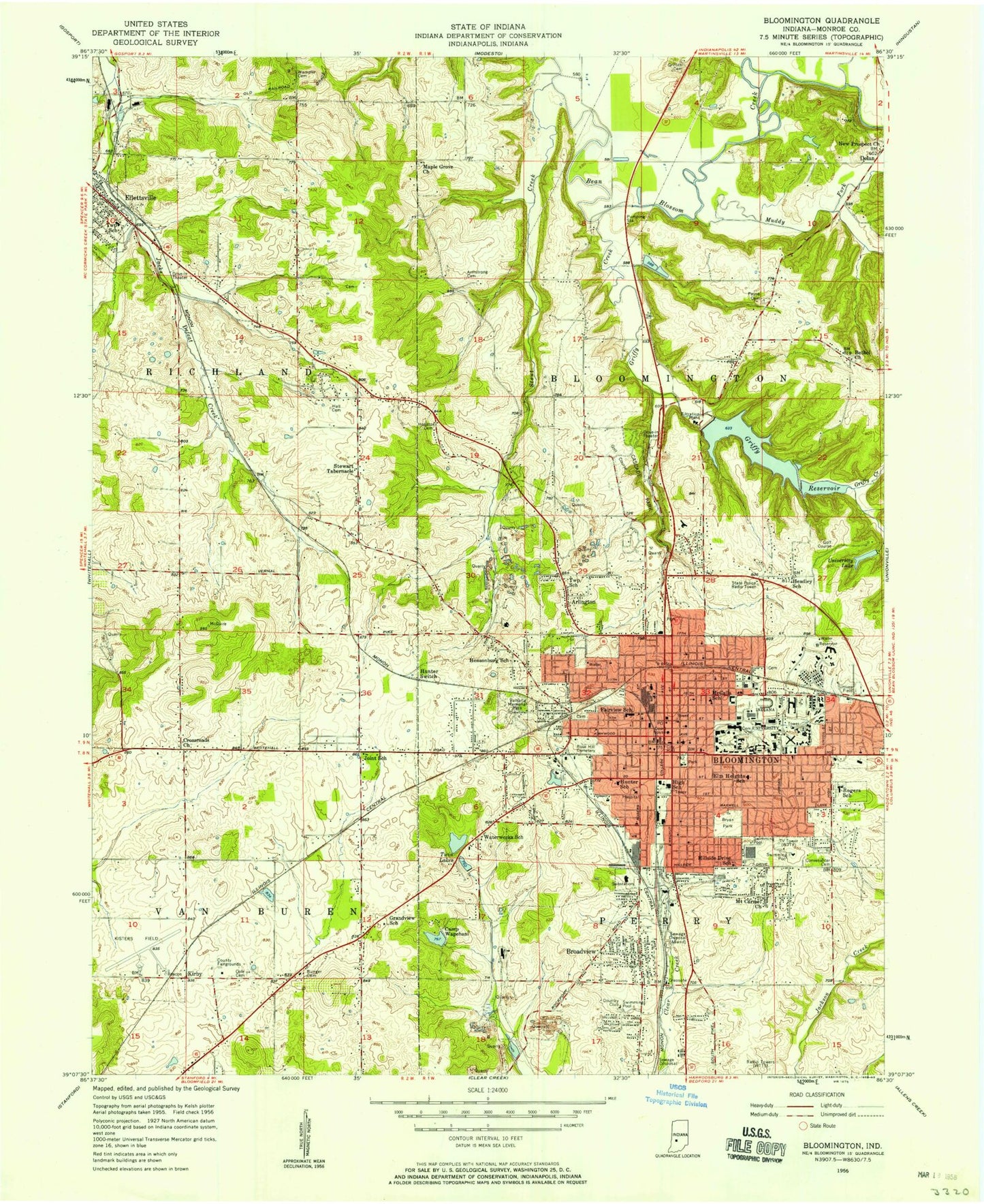 Classic USGS Bloomington Indiana 7.5'x7.5' Topo Map Image