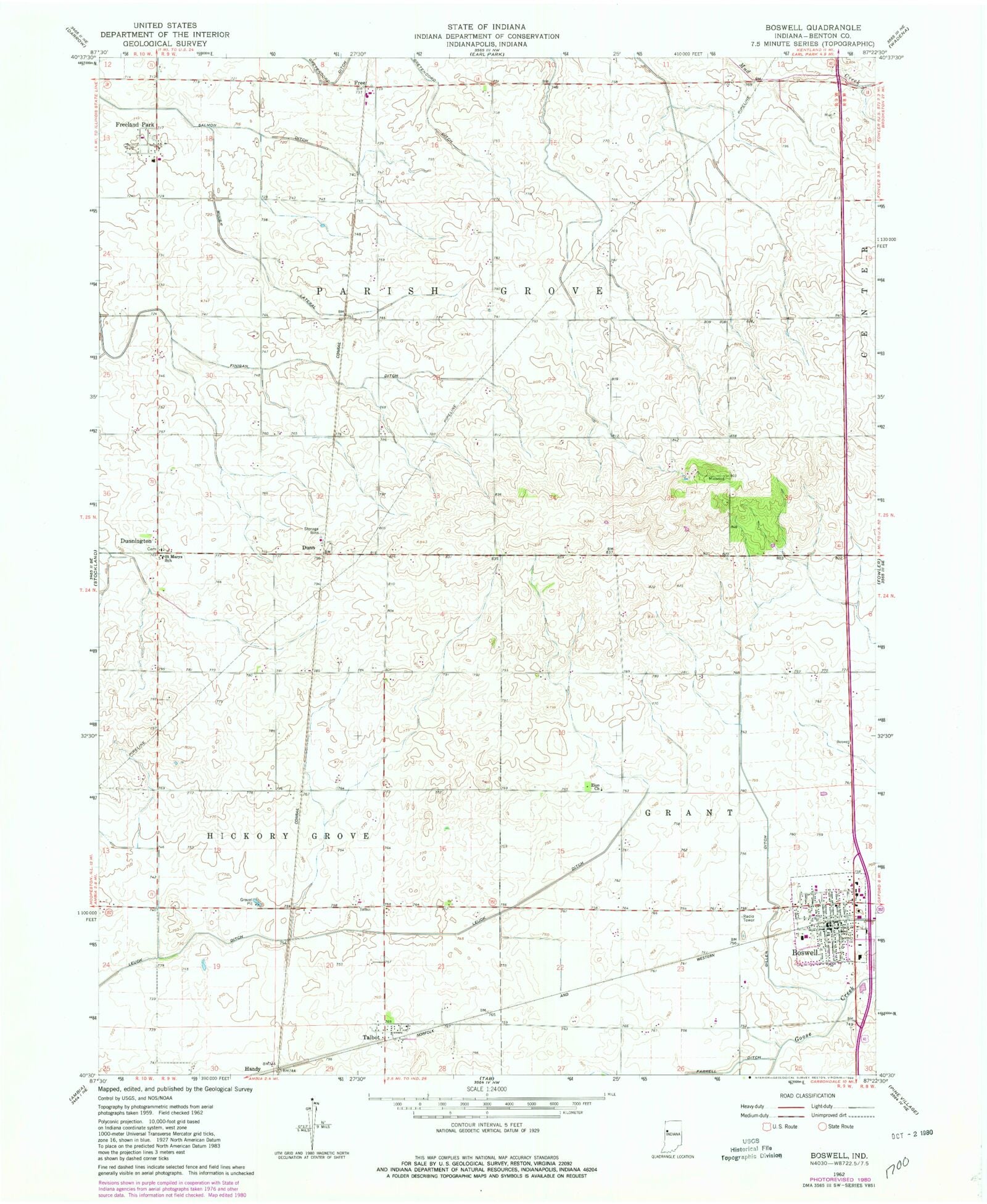 Classic USGS Boswell Indiana 7.5'x7.5' Topo Map MyTopo Map Store