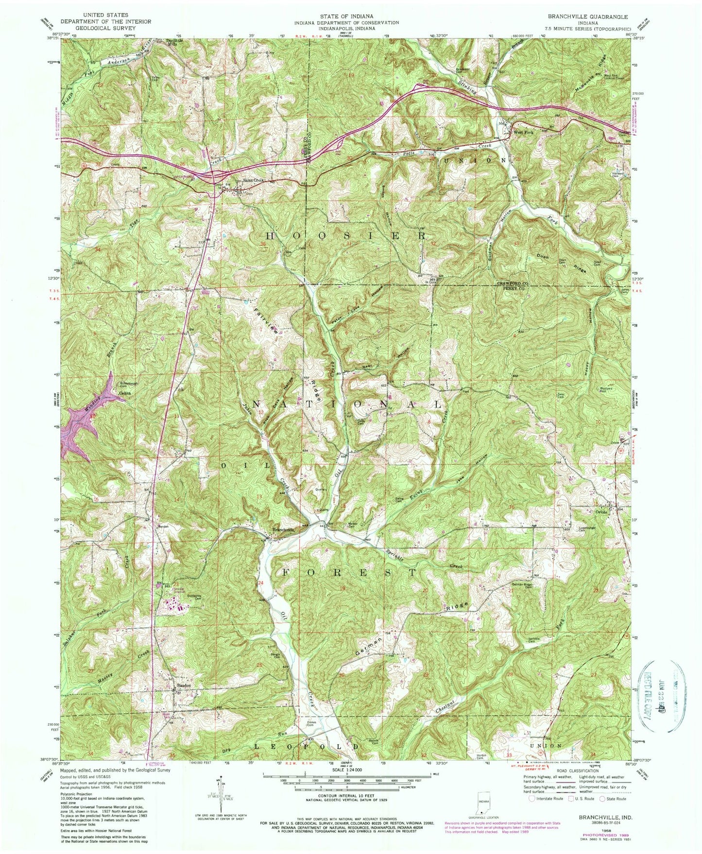Classic USGS Branchville Indiana 7.5'x7.5' Topo Map Image