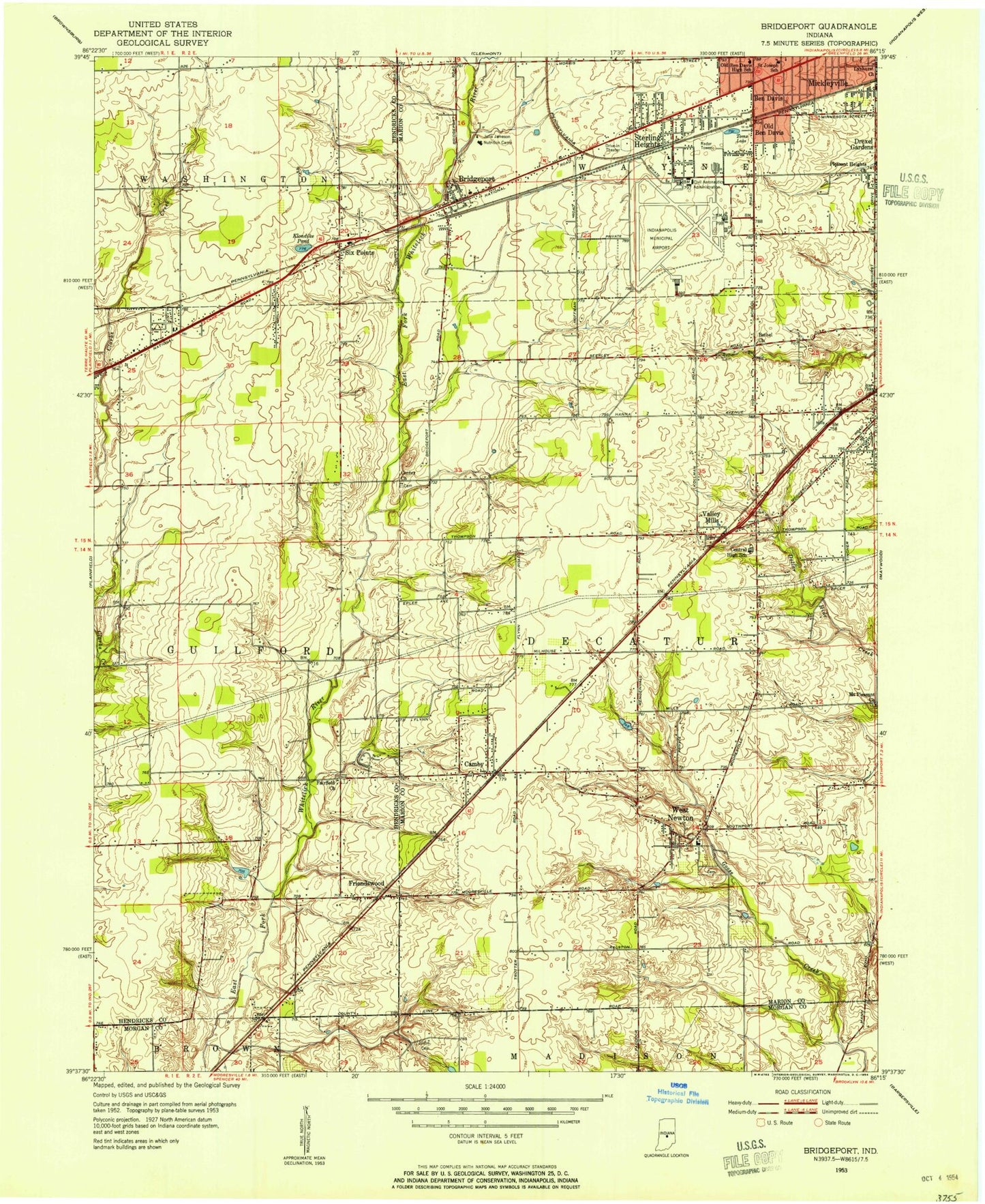 Classic USGS Bridgeport Indiana 7.5'x7.5' Topo Map Image