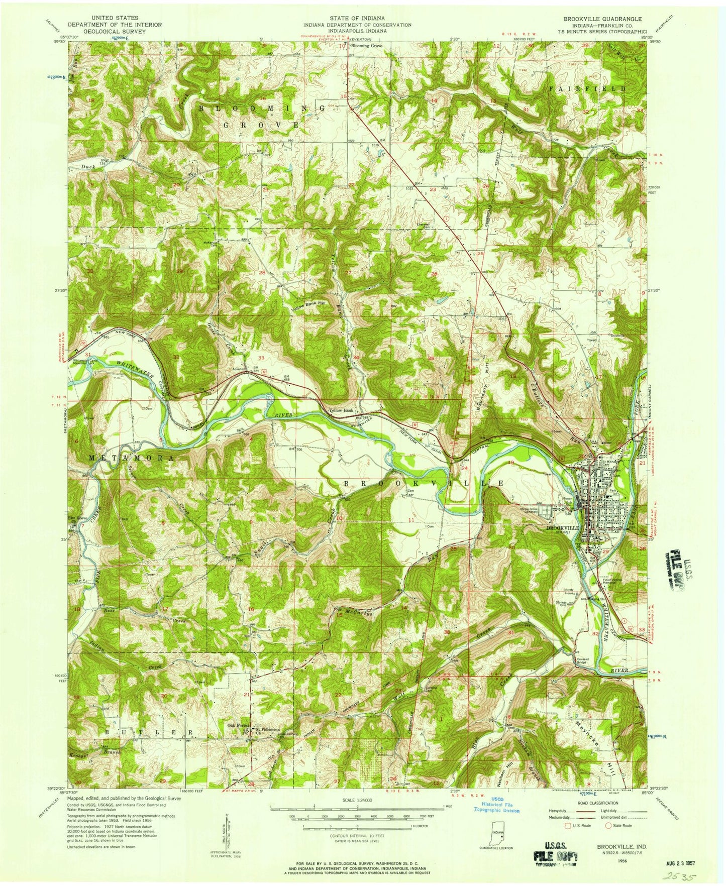Classic USGS Brookville Indiana 7.5'x7.5' Topo Map Image