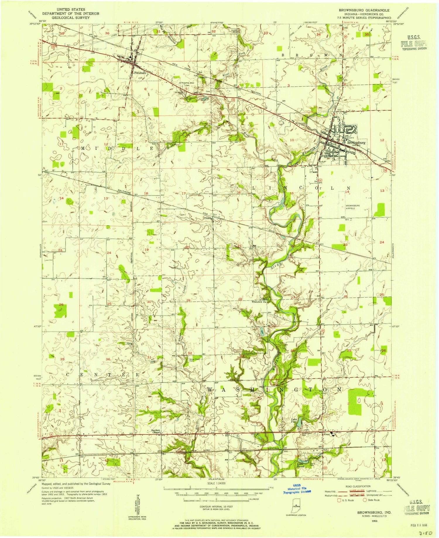 Classic USGS Brownsburg Indiana 7.5'x7.5' Topo Map Image
