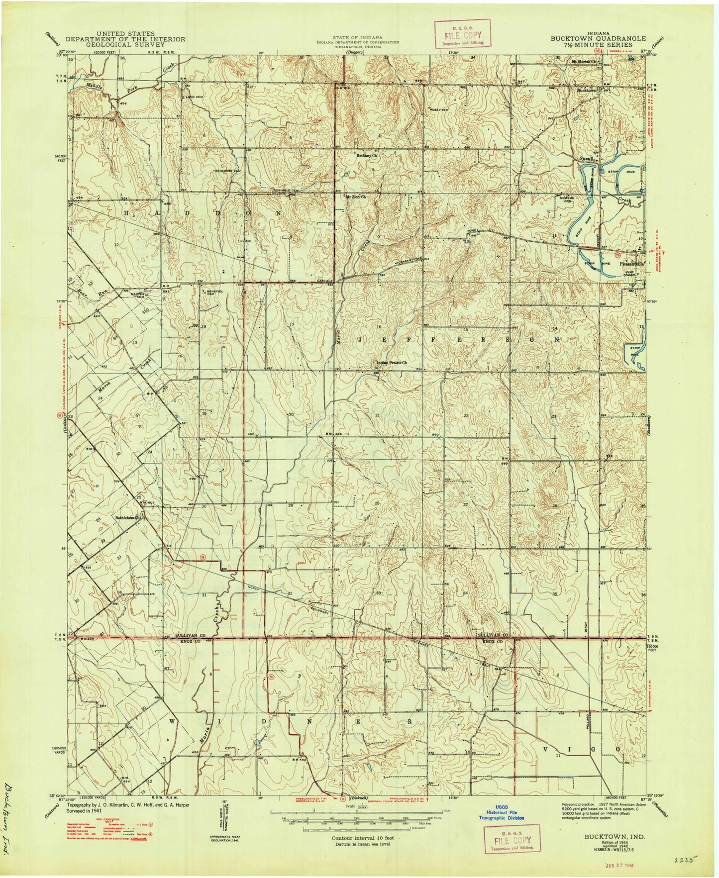 Classic USGS Bucktown Indiana 7.5'x7.5' Topo Map Image