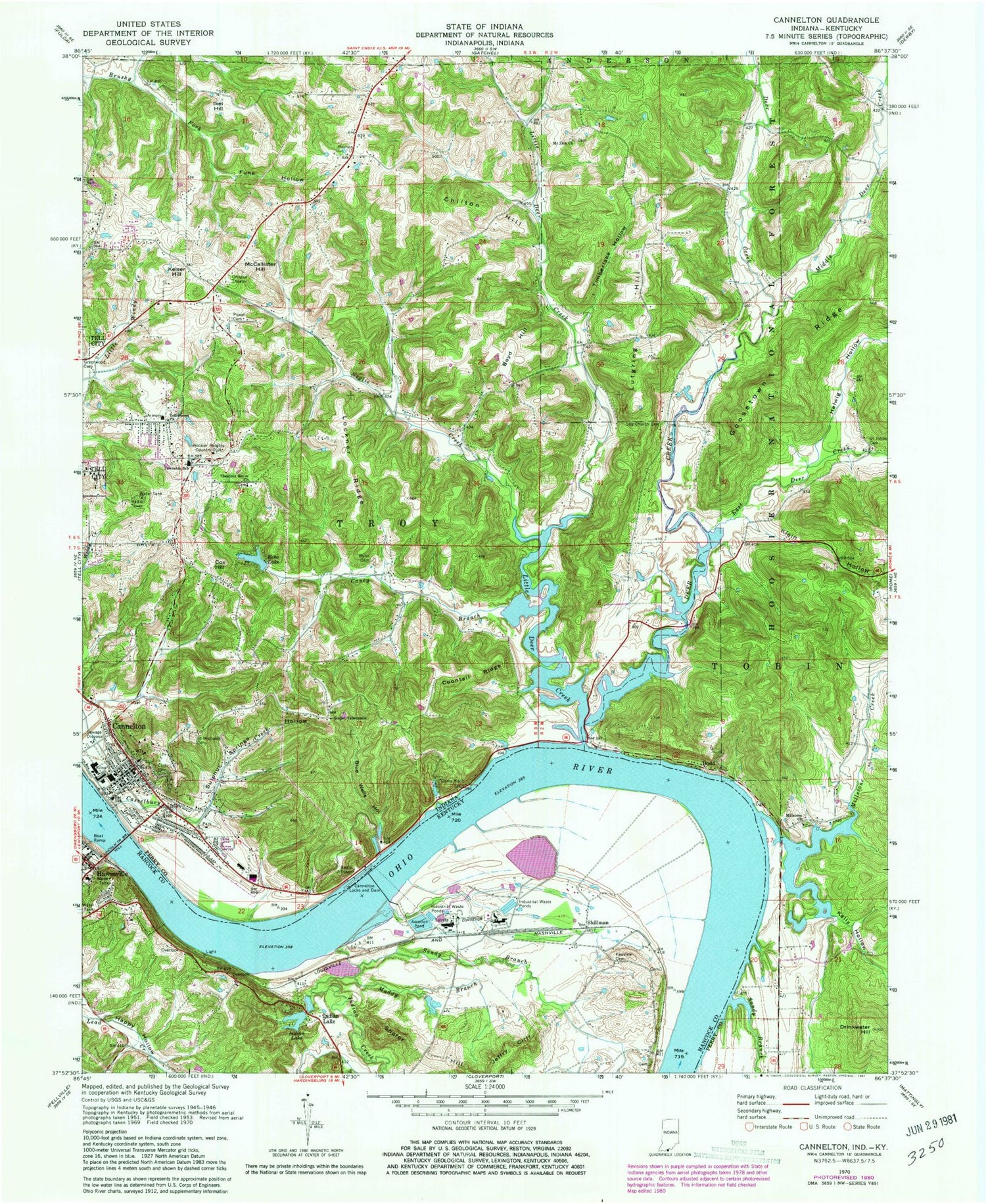 Classic USGS Cannelton Indiana 7.5'x7.5' Topo Map Image