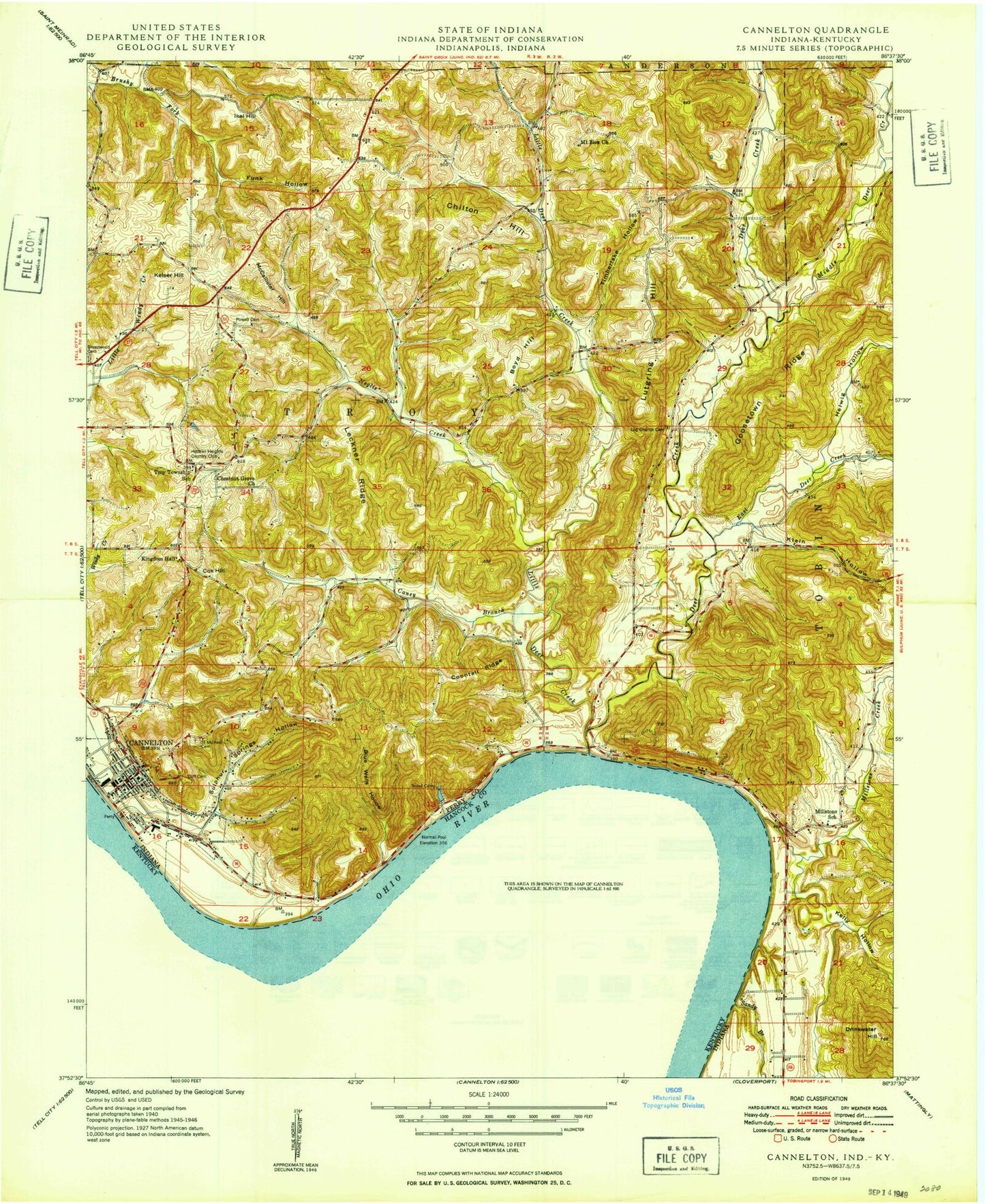 Classic USGS Cannelton Indiana 7.5'x7.5' Topo Map Image